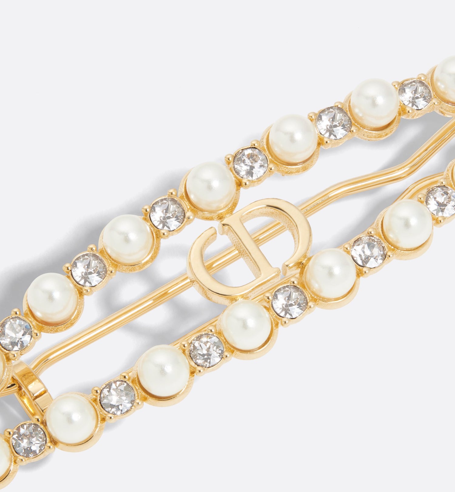 Petit Cd Treasure Barrette Gold Finish Metal With White Resin Pearls And Silver-Tone Crystals