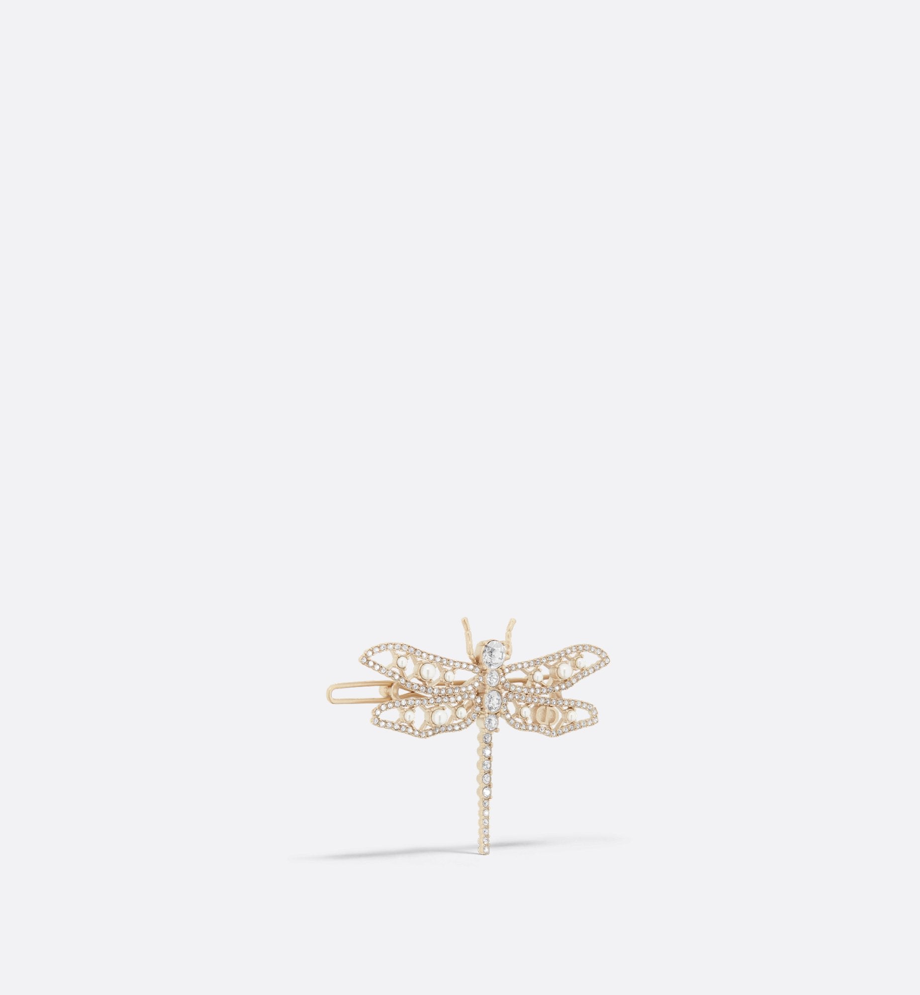 Night Herbarium Barrette Matte Gold Finish Metal With White Resin Pearls And Silver-Tone Crystals