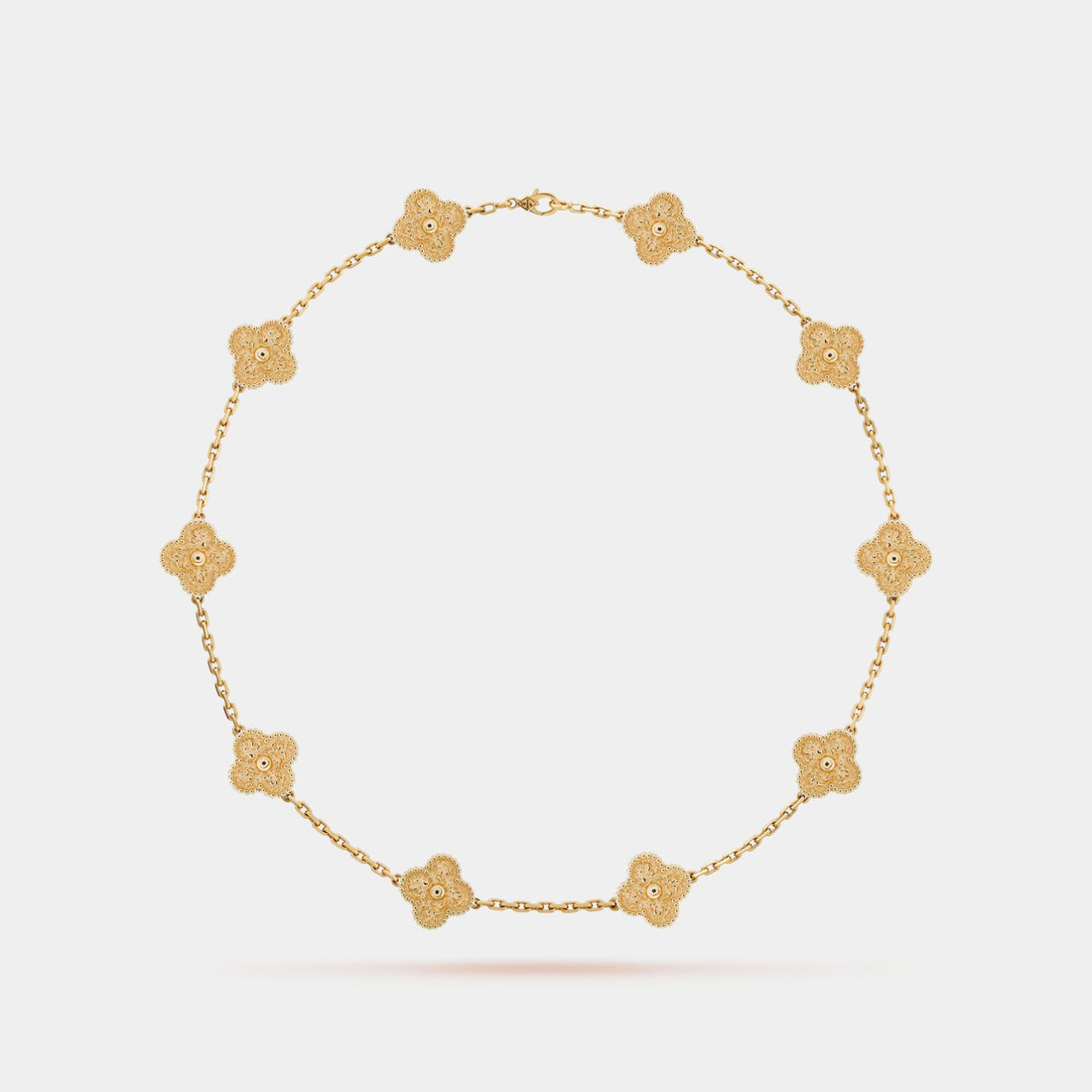 van cleef arpels- intage alhambra necklace 10 motifs yellow gold front close view