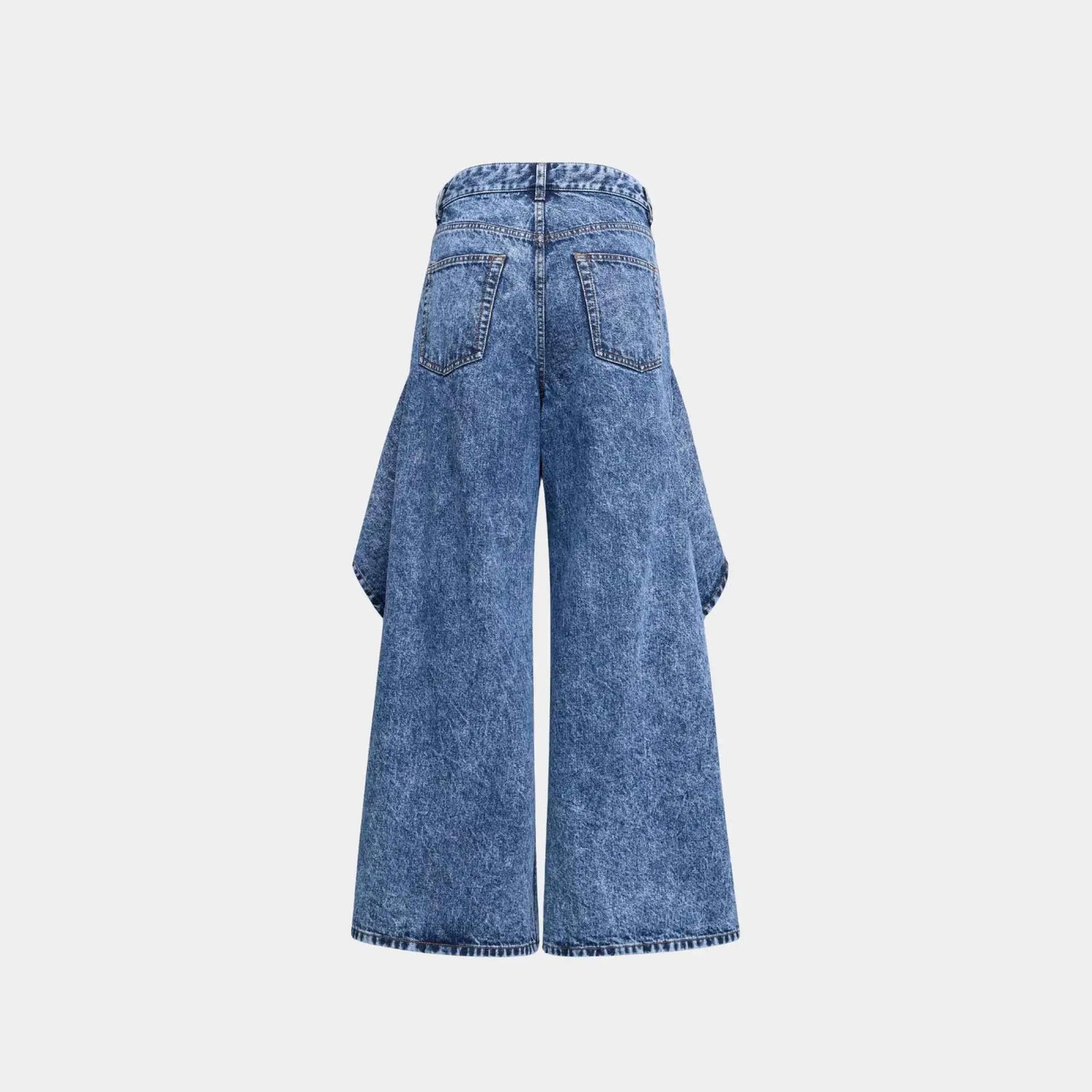 Alaia Assymetrical Ruffle Pants in Snow Denim, Back