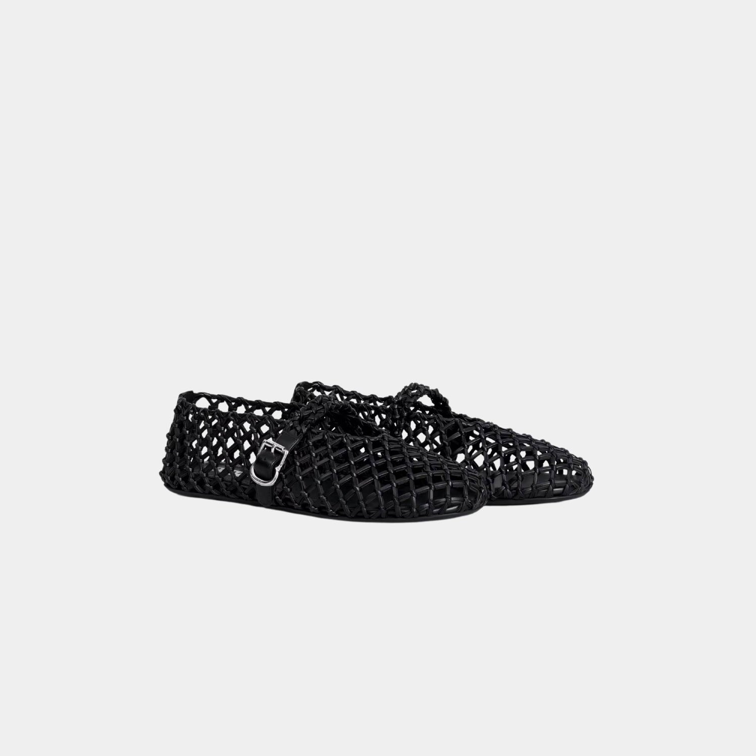 Alaia Ballet Flats In Braided Calfskin, Black, Front