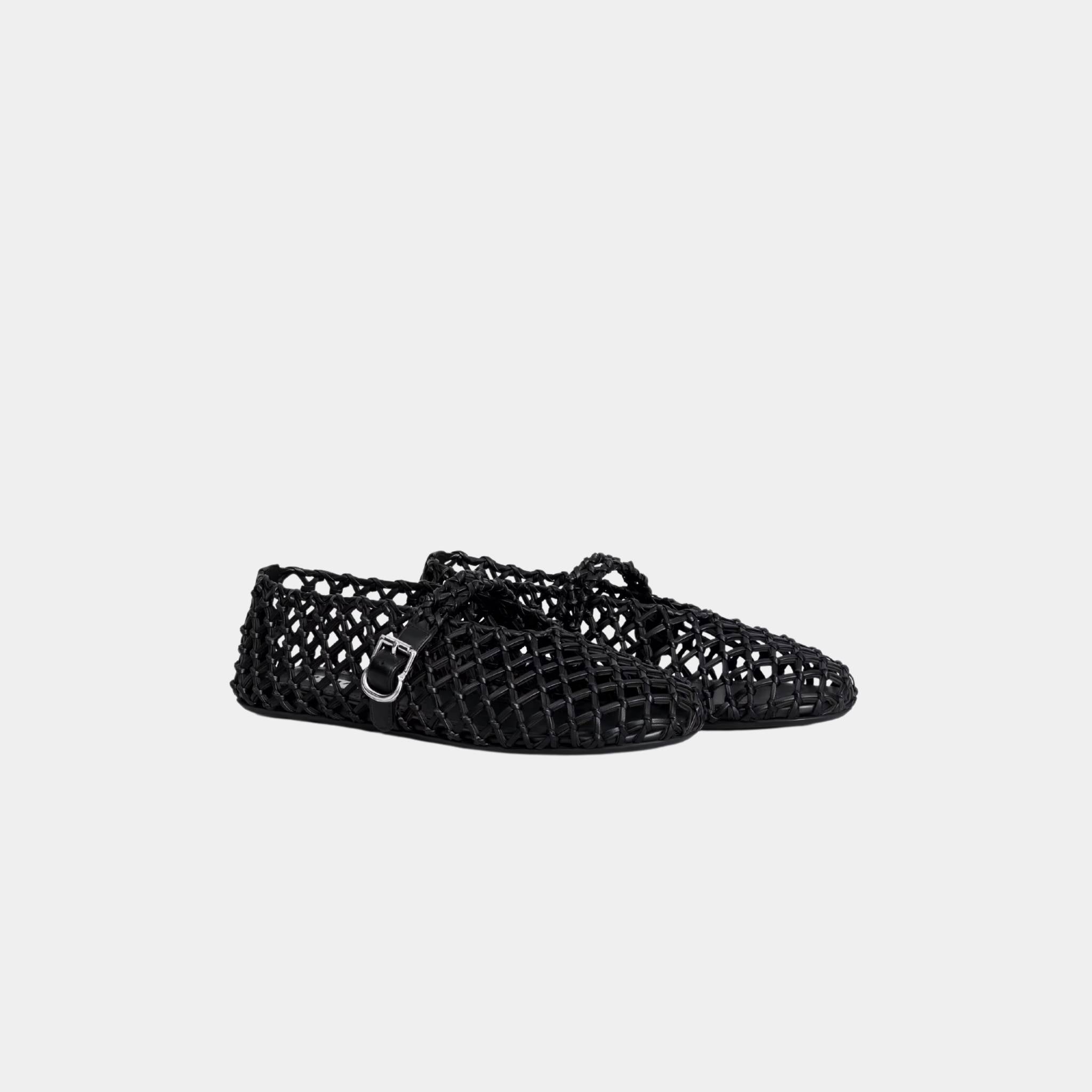Alaia Ballet Flats In Braided Calfskin, Black, Front