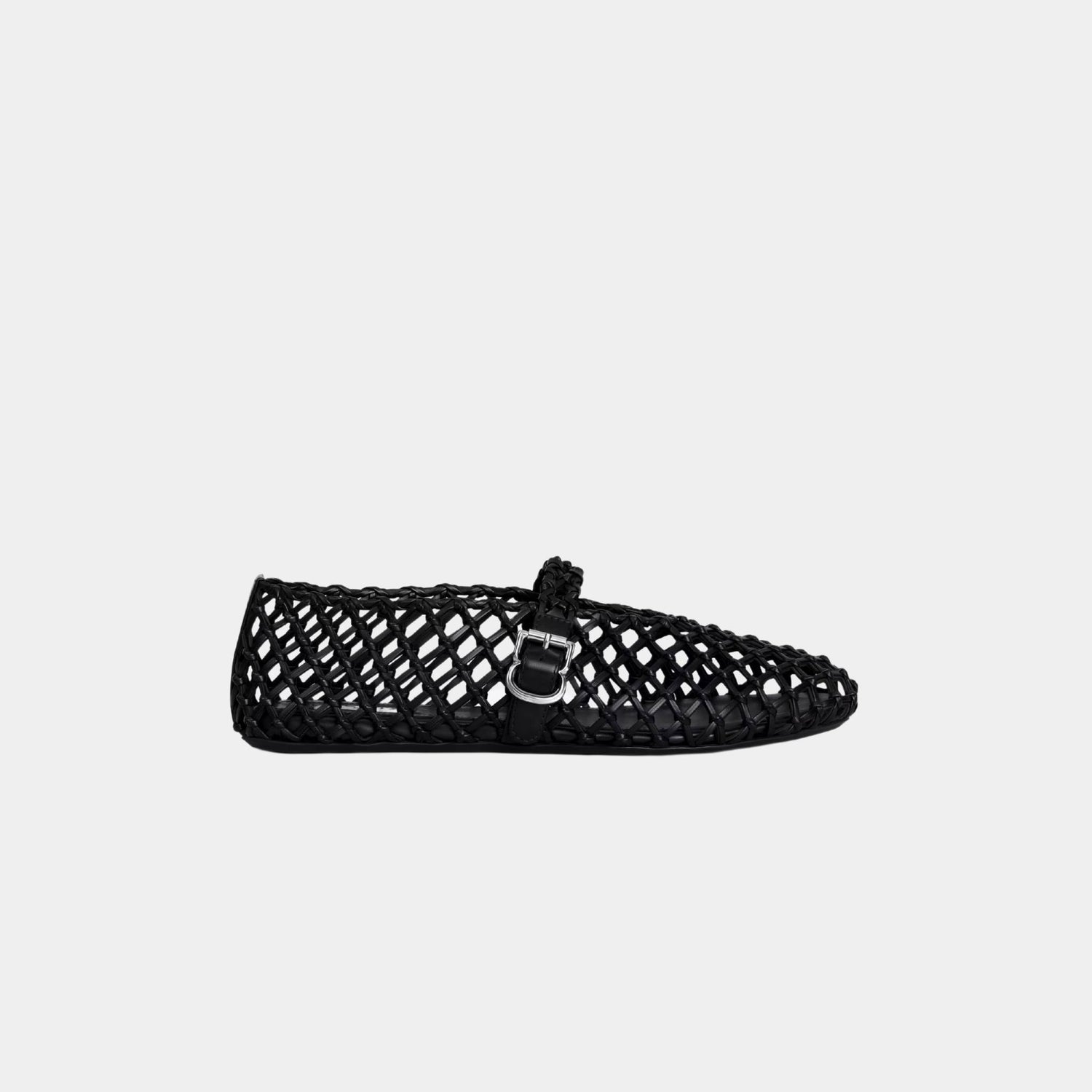 Alaia Ballet Flats In Braided Calfskin, Black, Side
