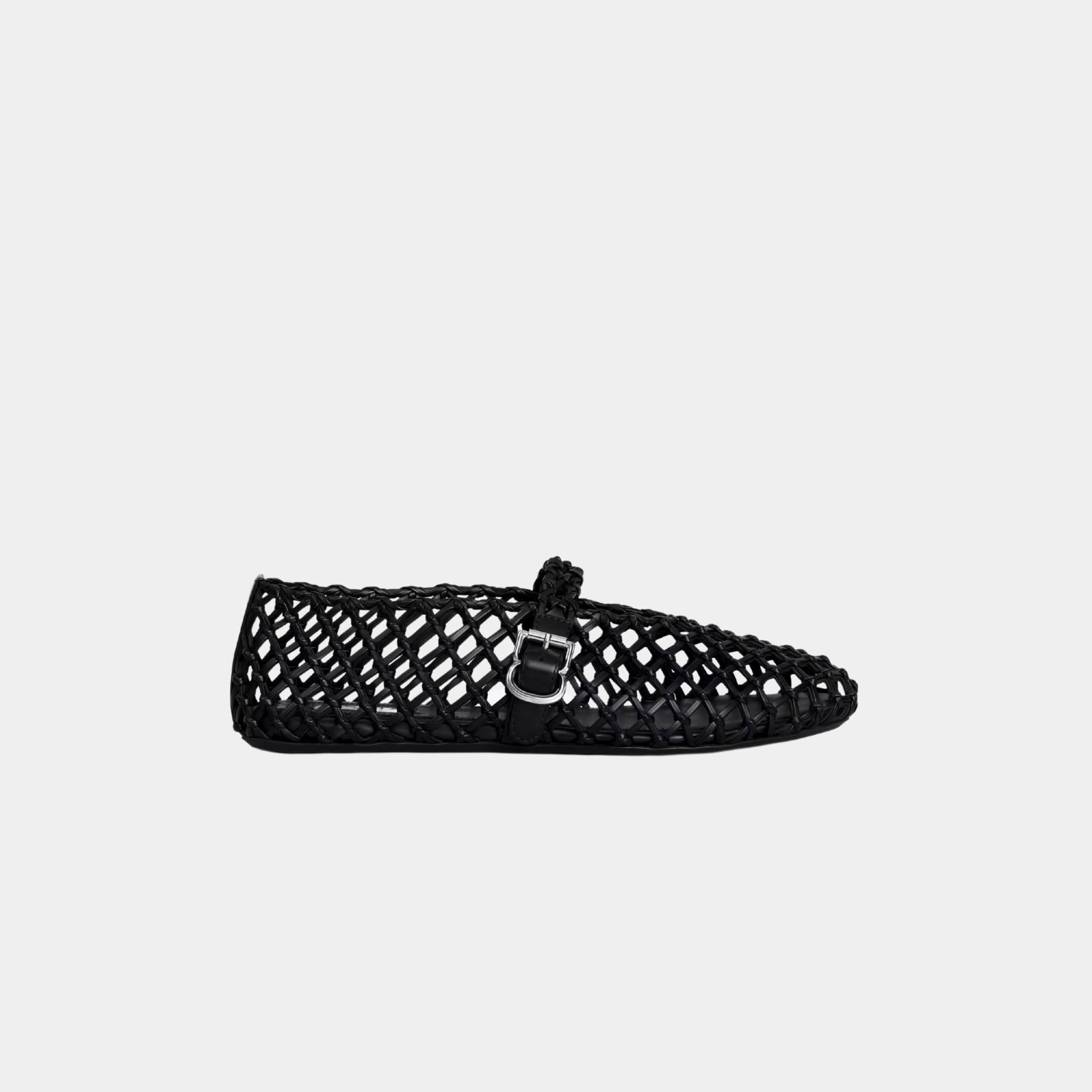 Alaia Ballet Flats In Braided Calfskin, Black, Side