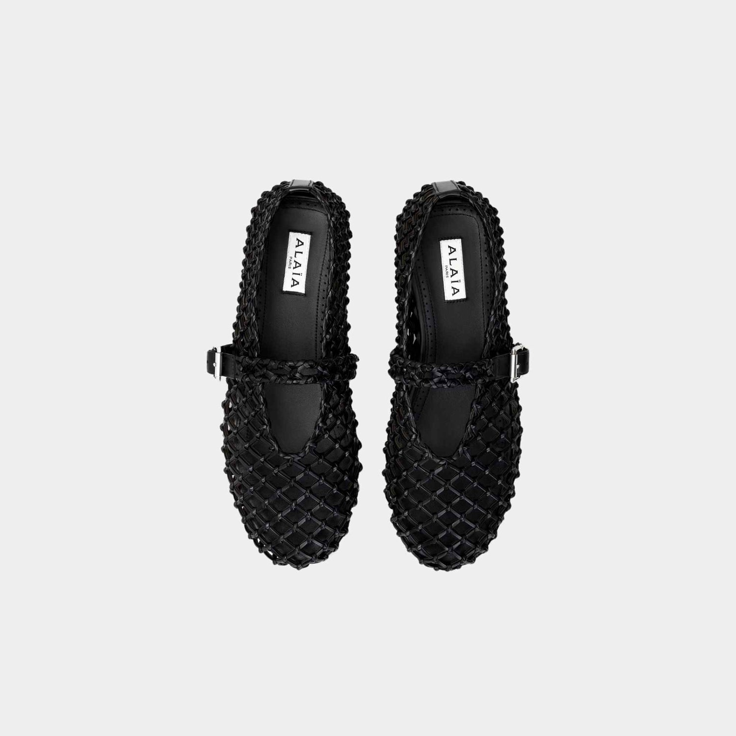 Alaia Ballet Flats In Braided Calfskin, Black, Top