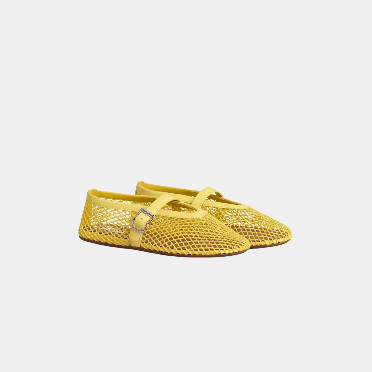 Alaia Ballet Flats In Classic Fishnet, Lemon Yellow, Front