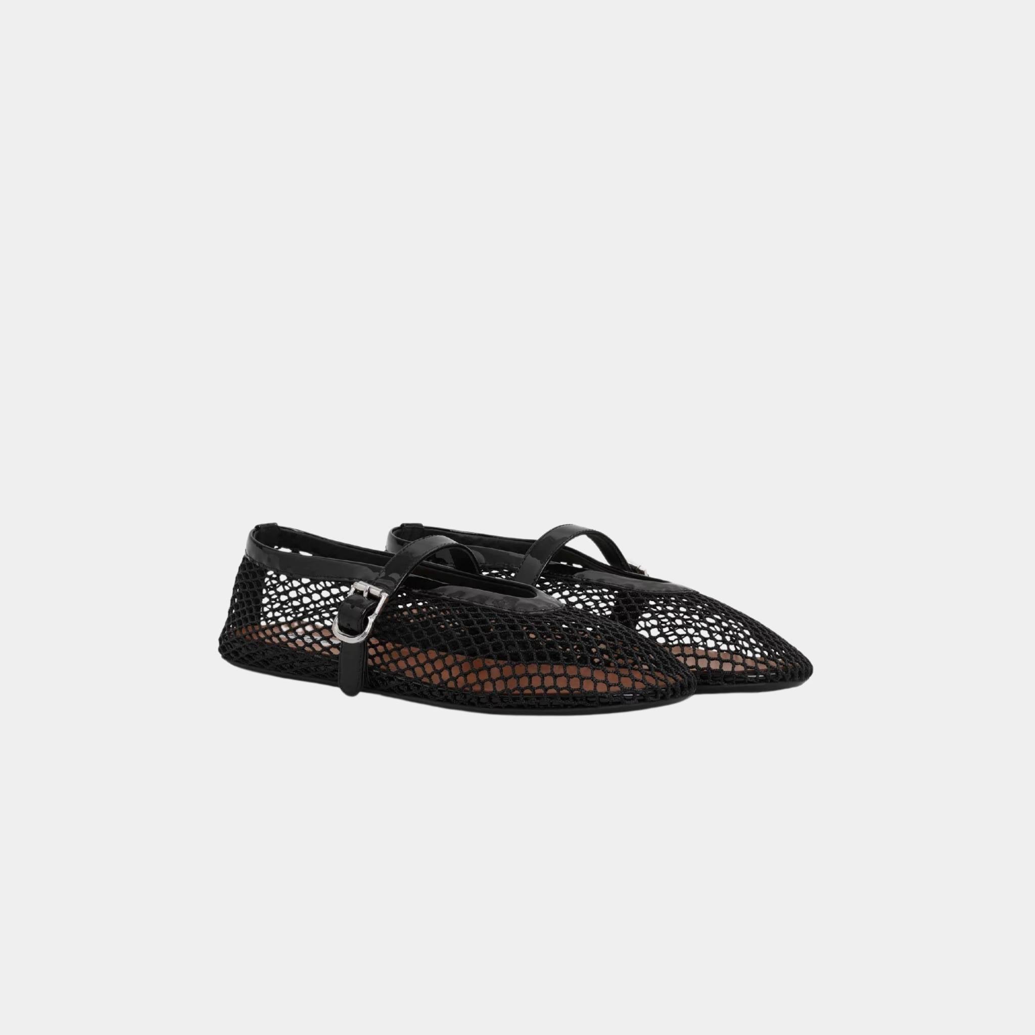 Alaia Ballet Flats In Fishnet, Black, Front