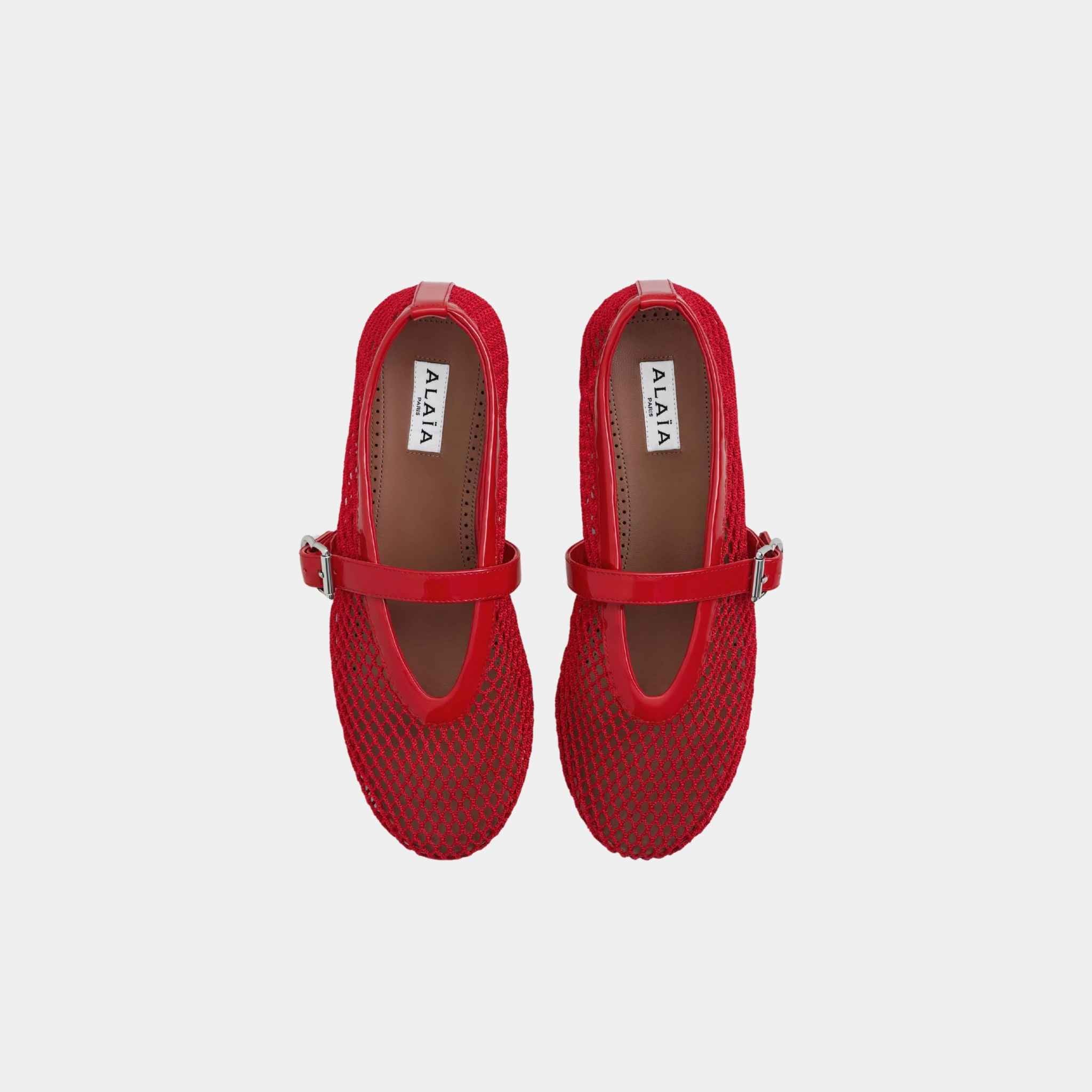 Alaia Ballet Flats In Fishnet, Red, Top