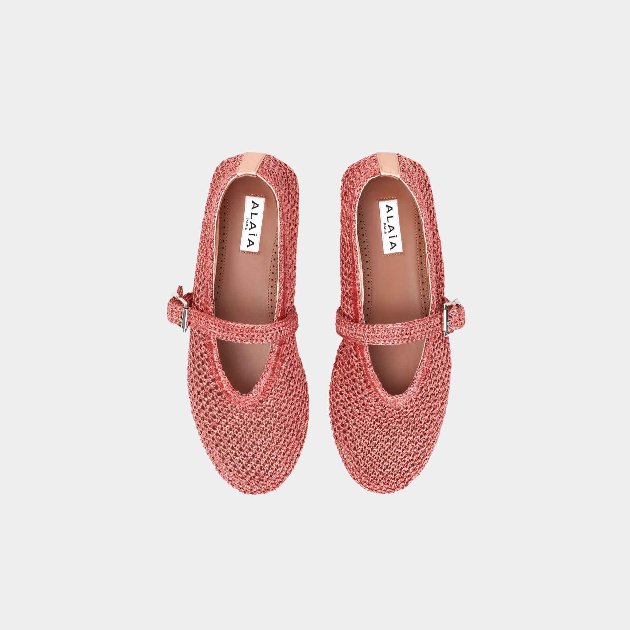 Alaia Ballet Flats In Knitted Lurex, Coral, Top