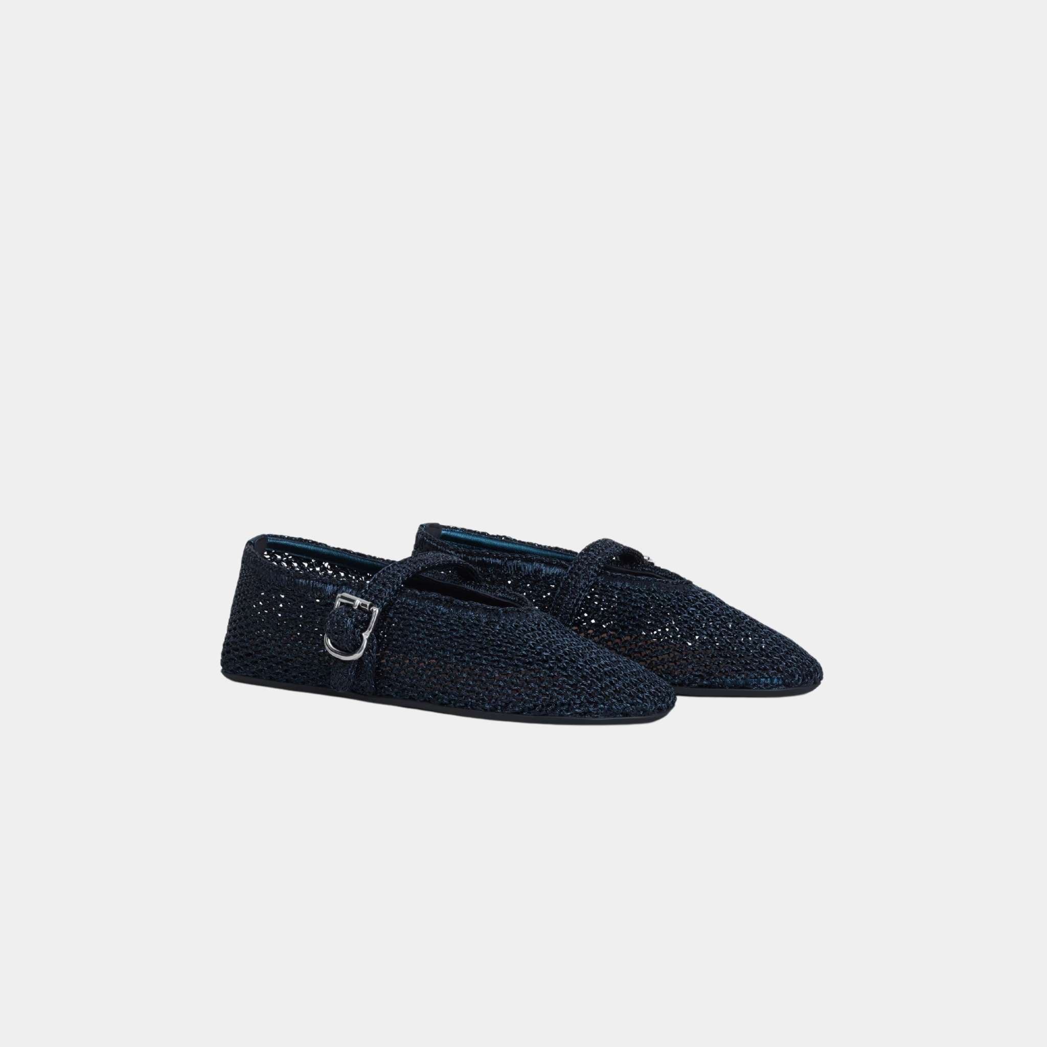 Alaia Ballet Flats In Knitted Lurex, Dark Blue, Front