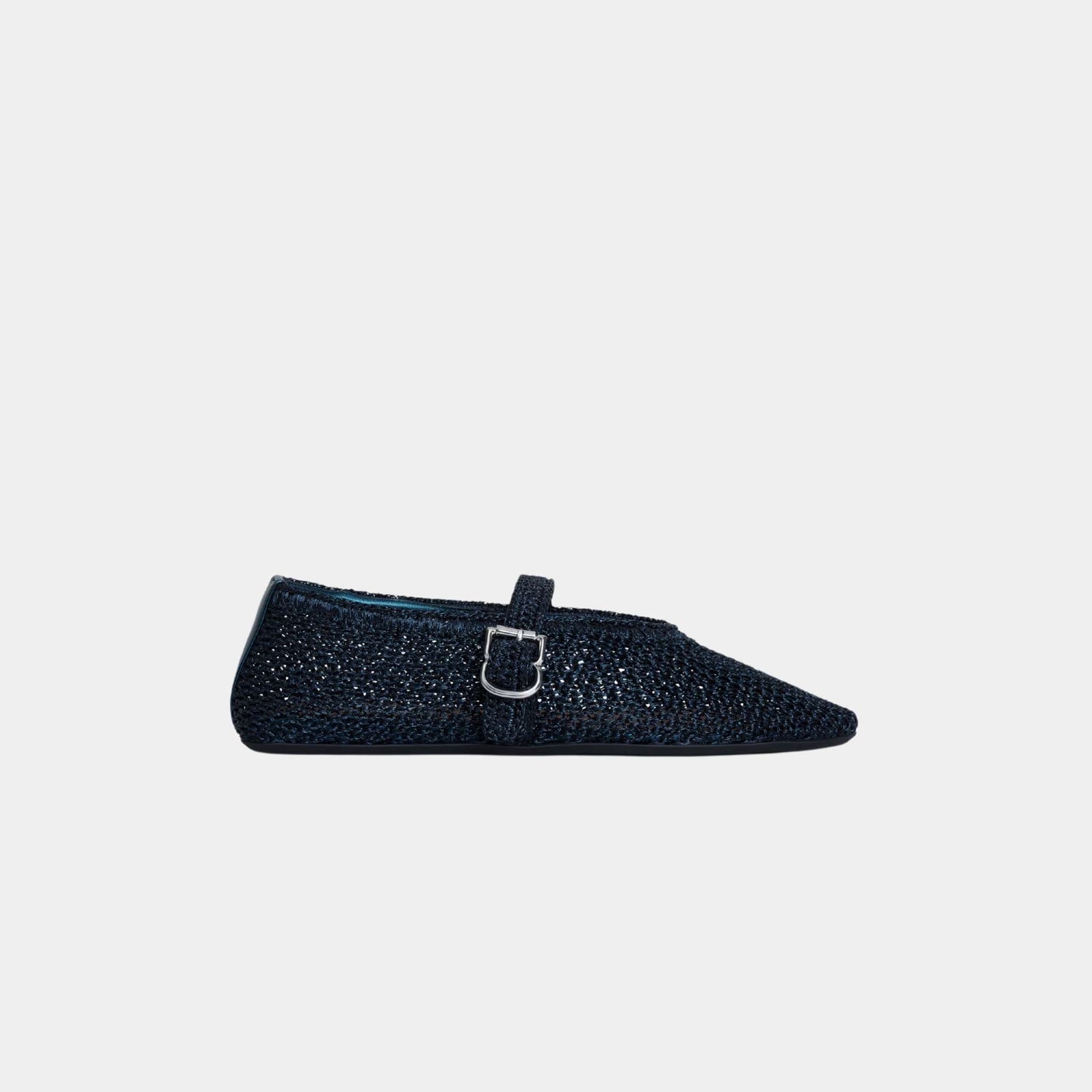Alaia Ballet Flats In Knitted Lurex, Dark Blue, Side