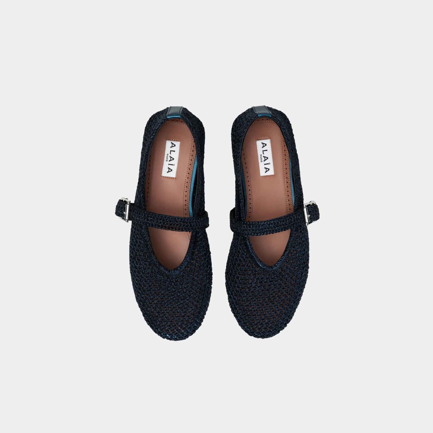 Alaia Ballet Flats In Knitted Lurex, Dark Blue, Top