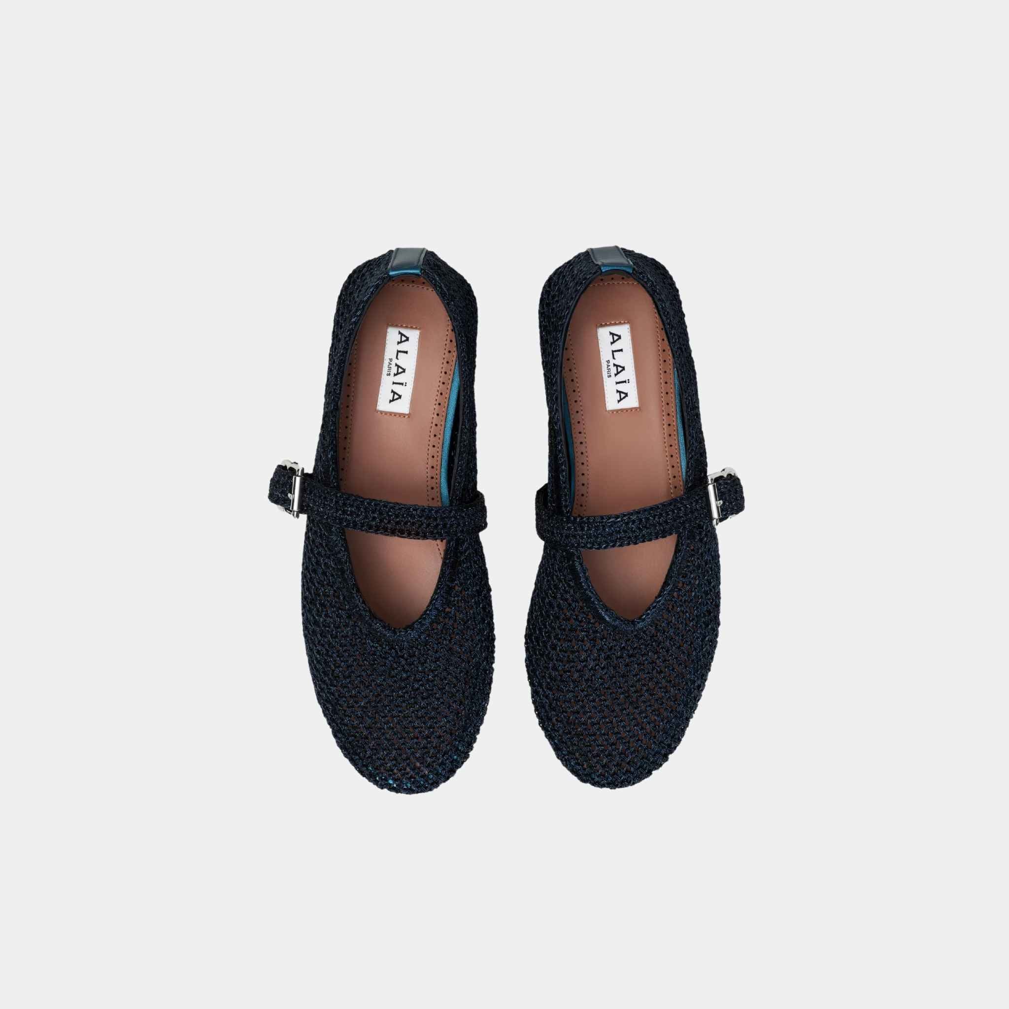 Alaia Ballet Flats In Knitted Lurex, Dark Blue, Top