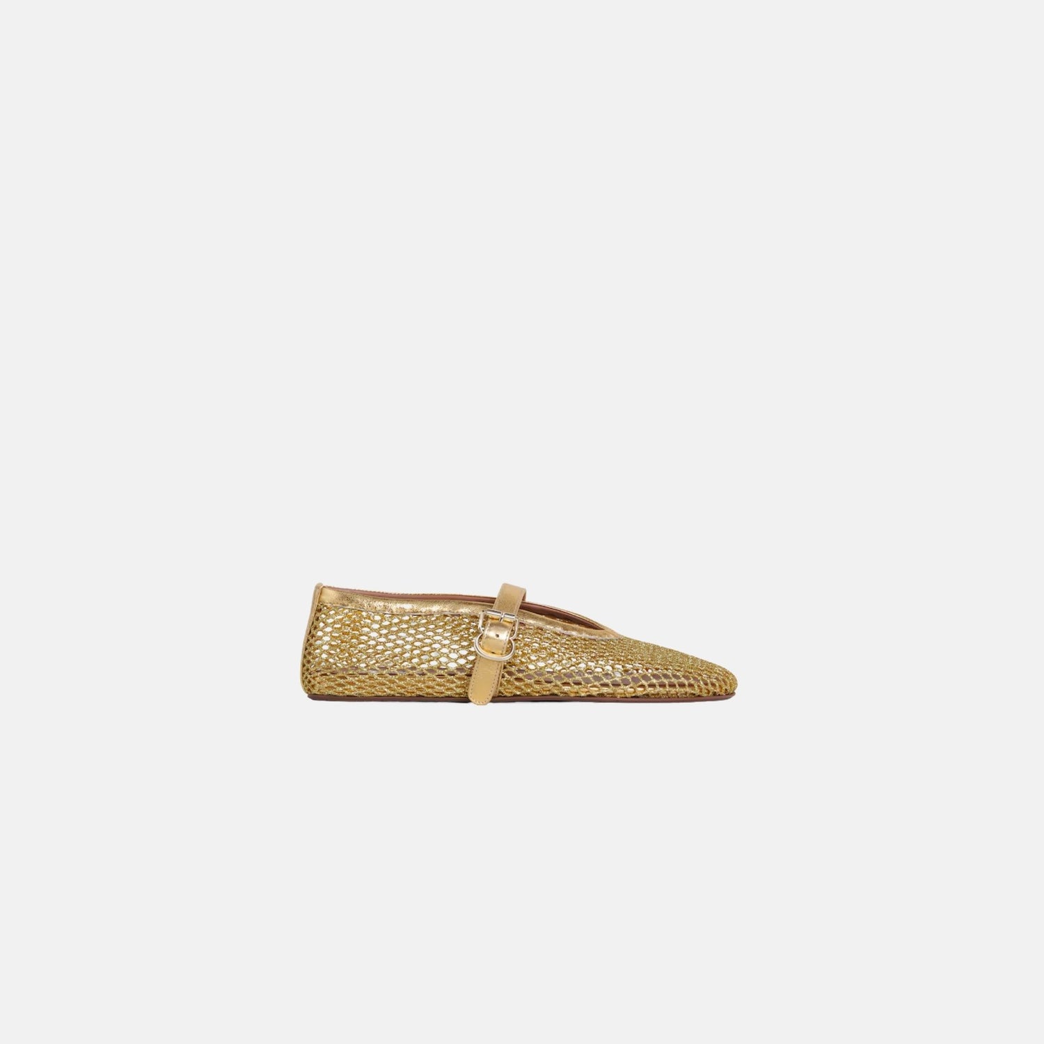 Alaia Ballet Flats In Laminated Fishnet, Gold