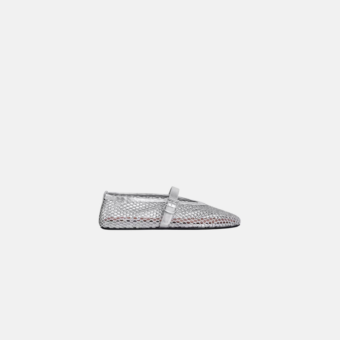 Alaia Ballet Flats In Laminated Fishnet, Silver