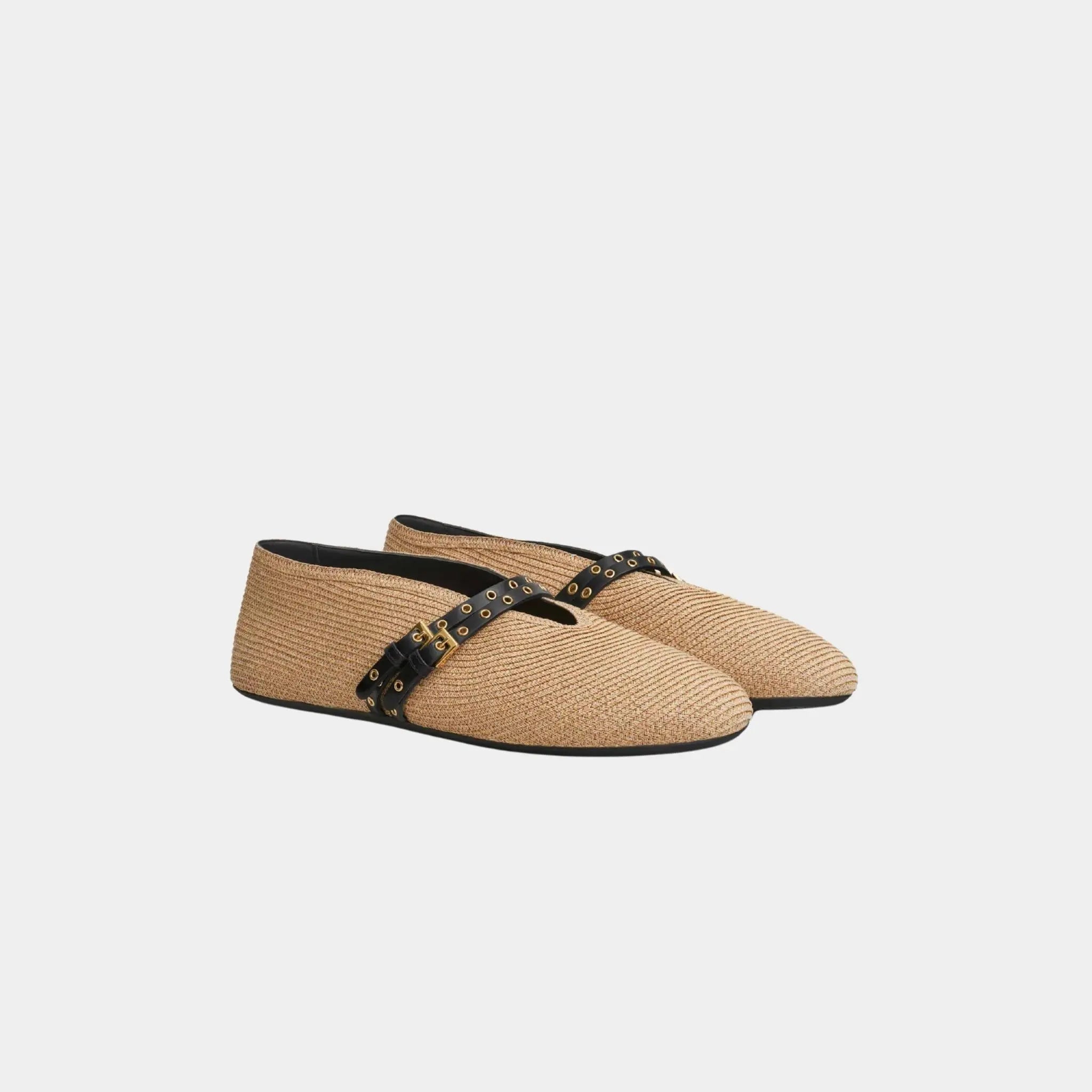 Alaia Ballet Flats in Paper Straw, Naturel, Front