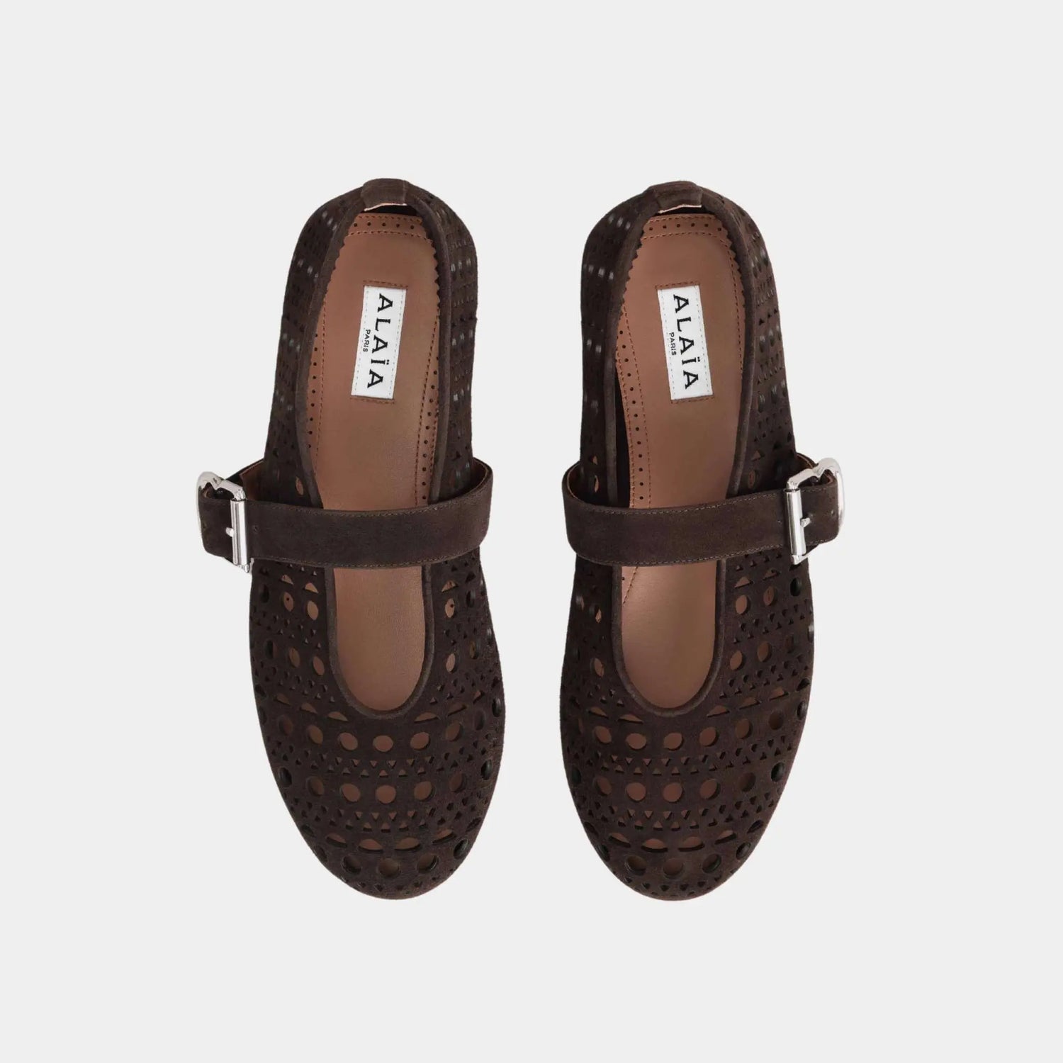 Alaia Ballet Flats Vienne in Suede, Dark Brown, Top