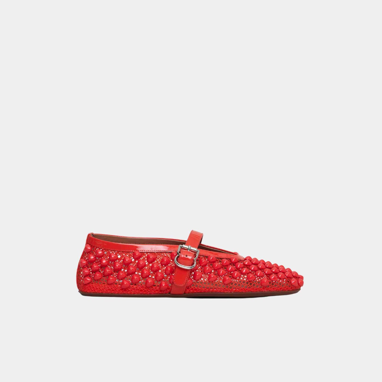 Alaia Ballet flats With Studs On Fishnet, Red, Side