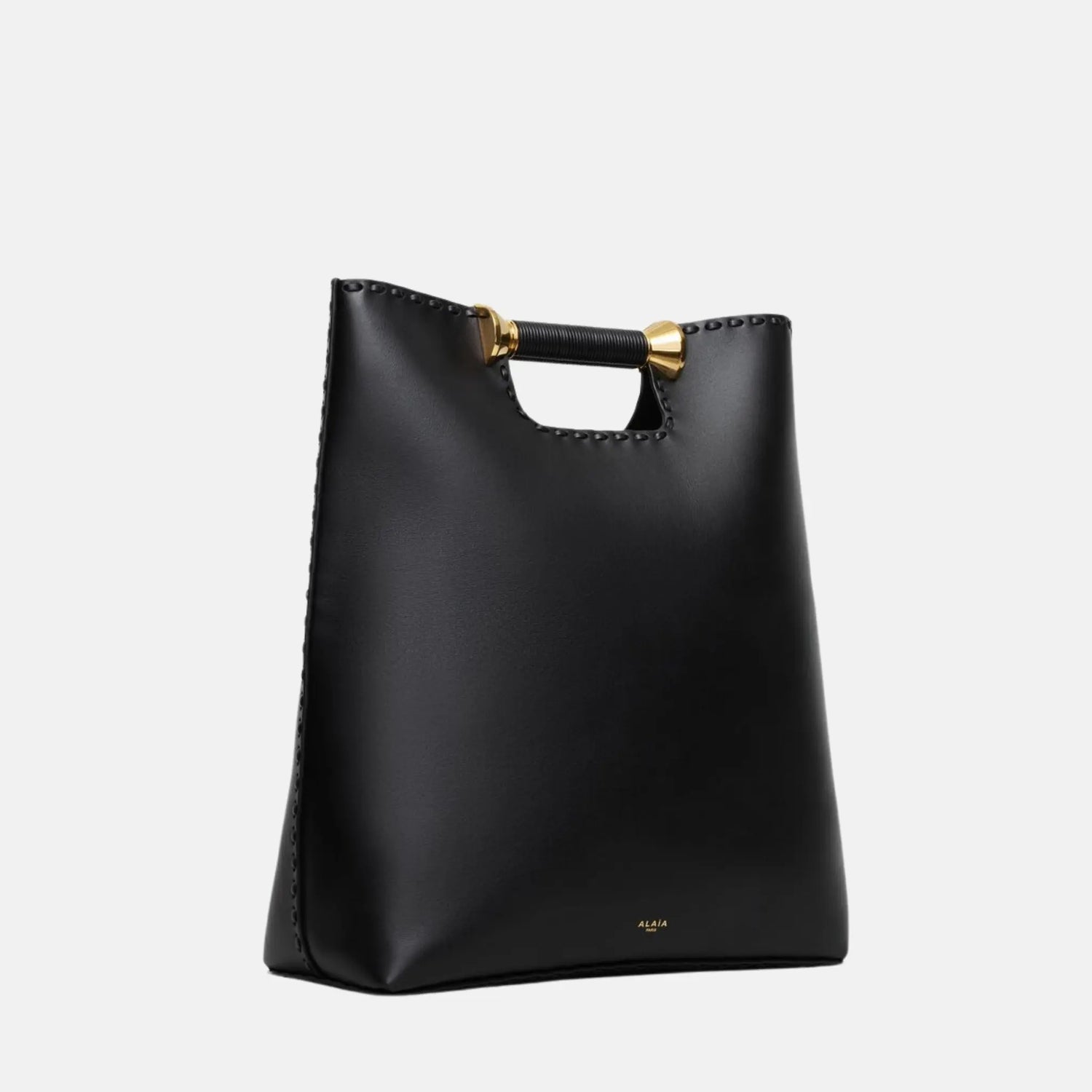 Alaia Bobine Tote Bag In Calfskin, Black, Side