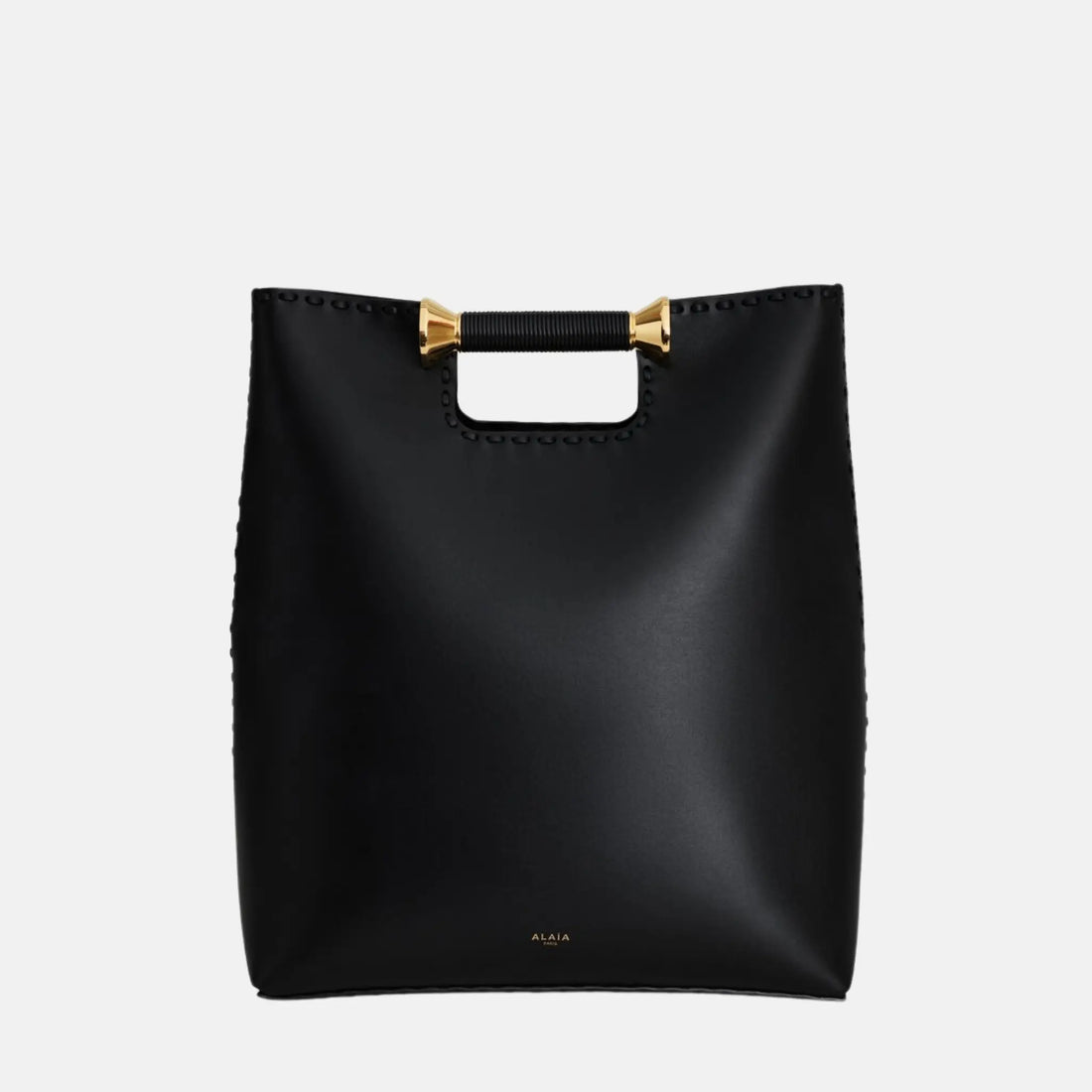 Alaia Bobine Tote Bag In Calfskin, Black, Front