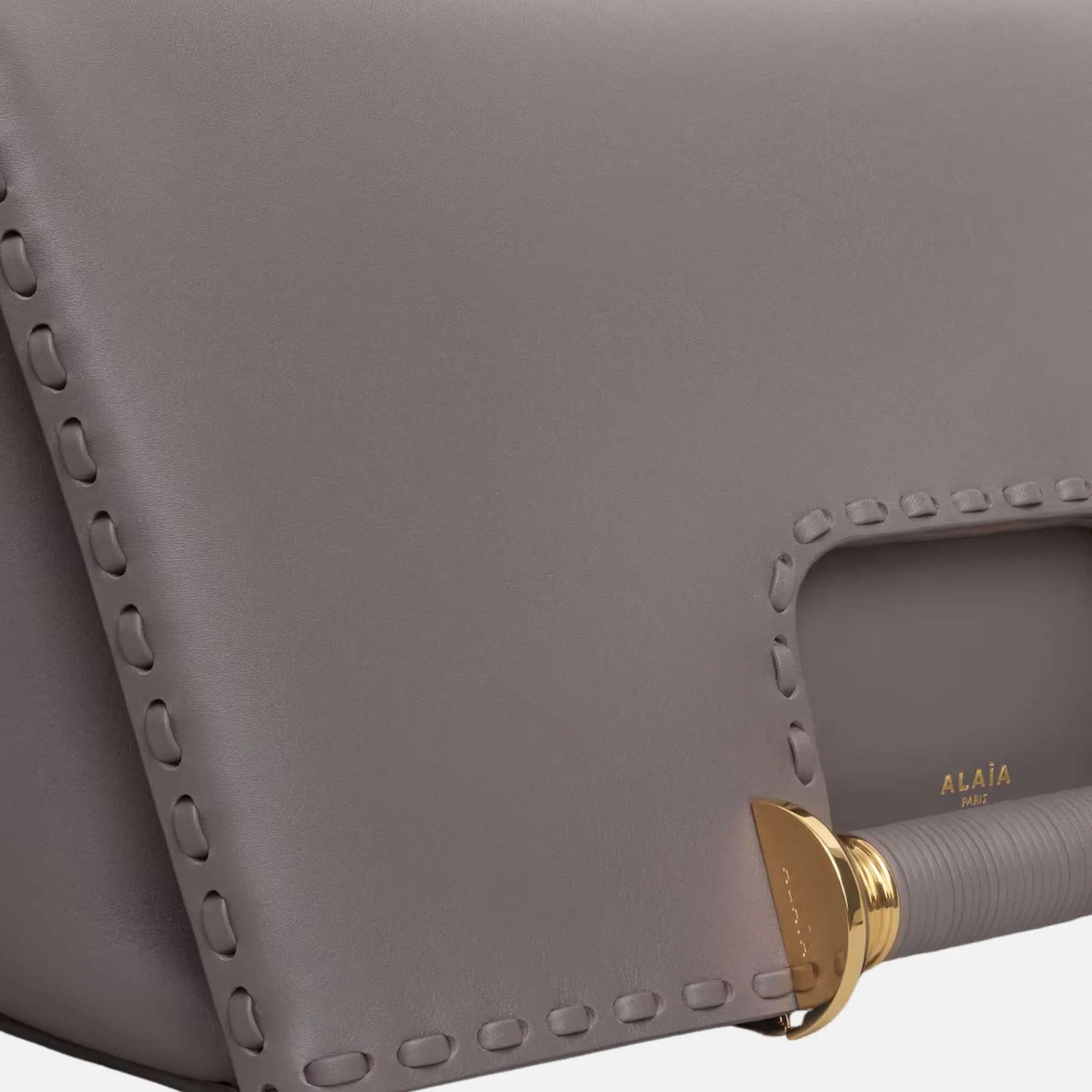 Alaia Bobine Tote Bag In Calfskin, Grey, Close