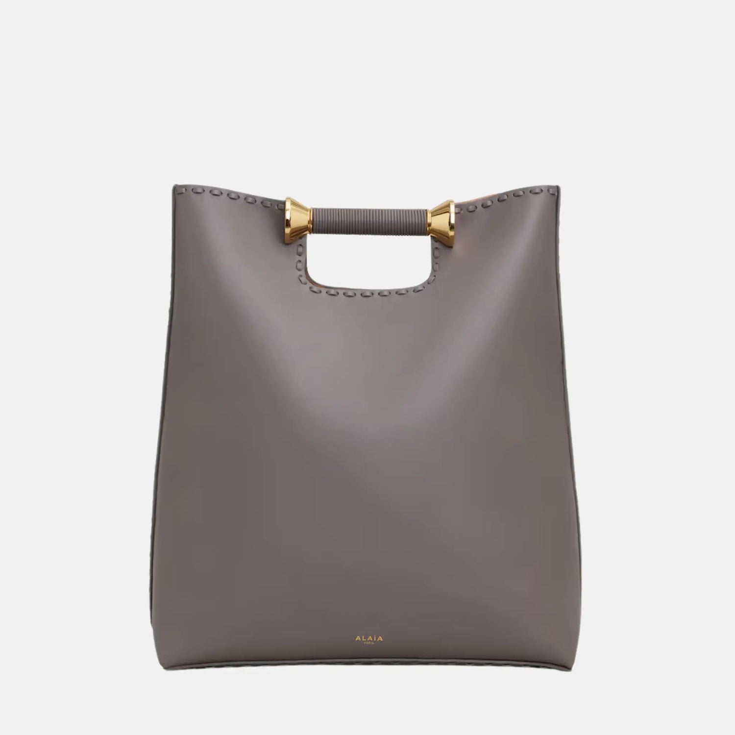 Alaia Bobine Tote Bag In Calfskin, Grey, Front