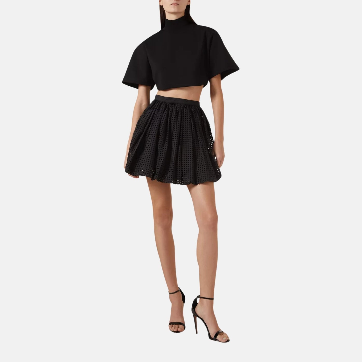 Alaia Bubble Mini Skirt In Perforated Poplin, Black, Model