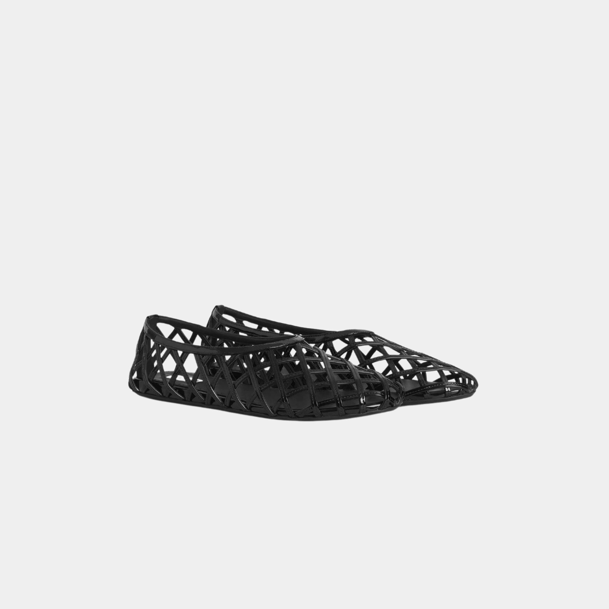 Alaia Cage Patent Leather Ballerinas, Black, Front
