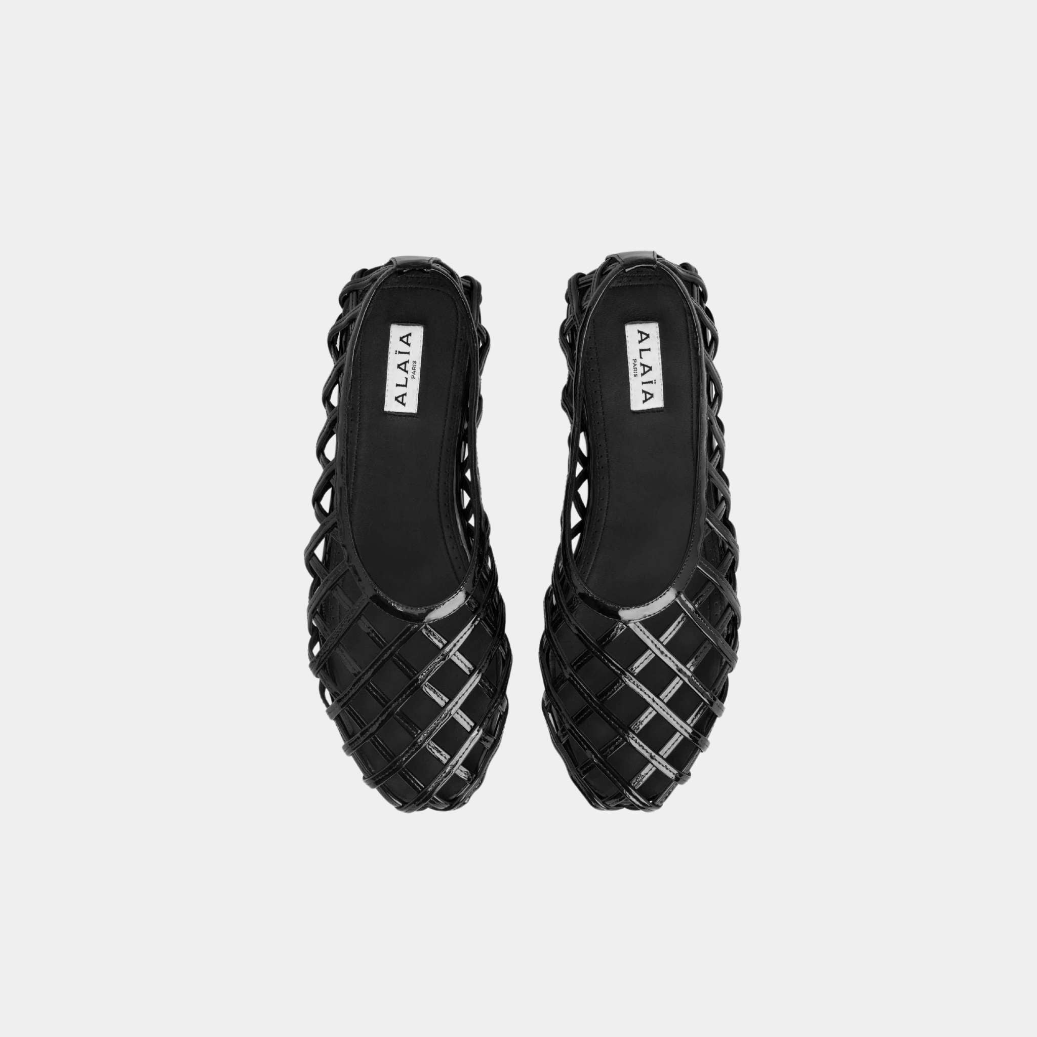 Alaia Cage Patent Leather Ballerinas, Black, Top
