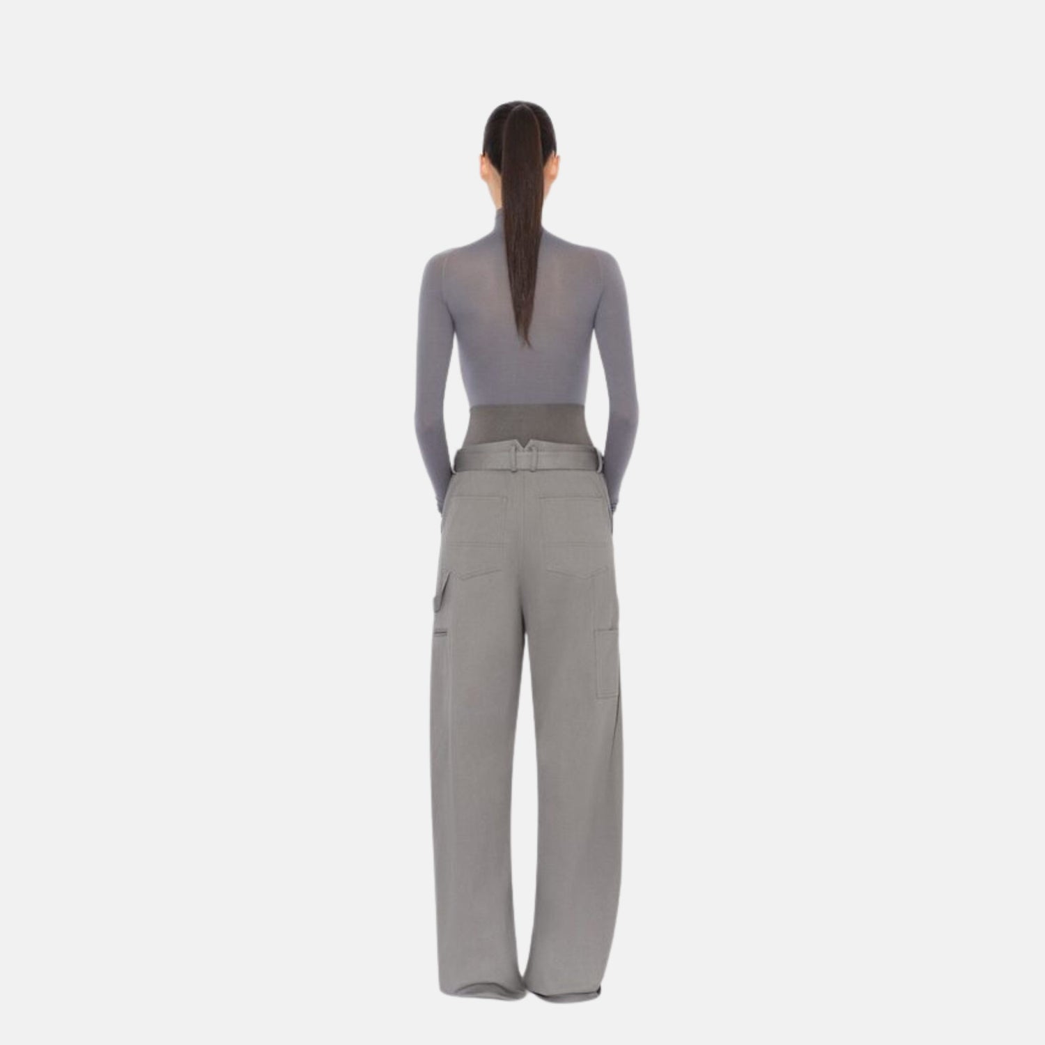 Alaia Cargo Trousers With Knit Band, Steel, Model Back