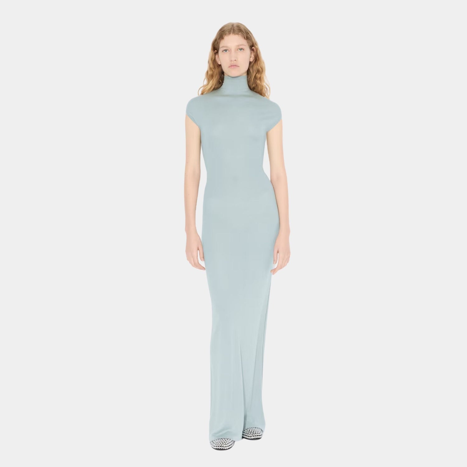 Alaia Cashmere Dress, Blue, Front in Model View