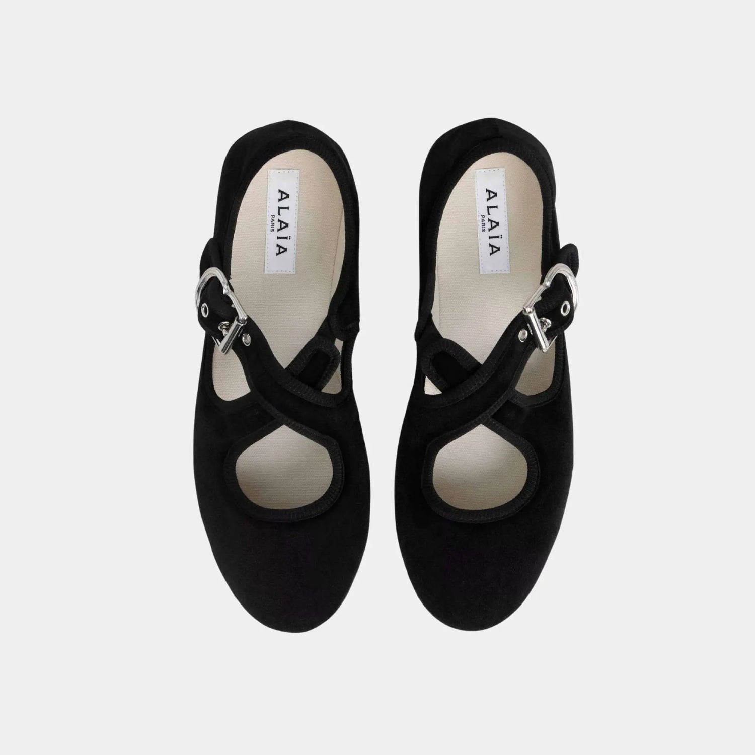 Alaia Criss Cross Ballet Flats in Velvet, Black, Top