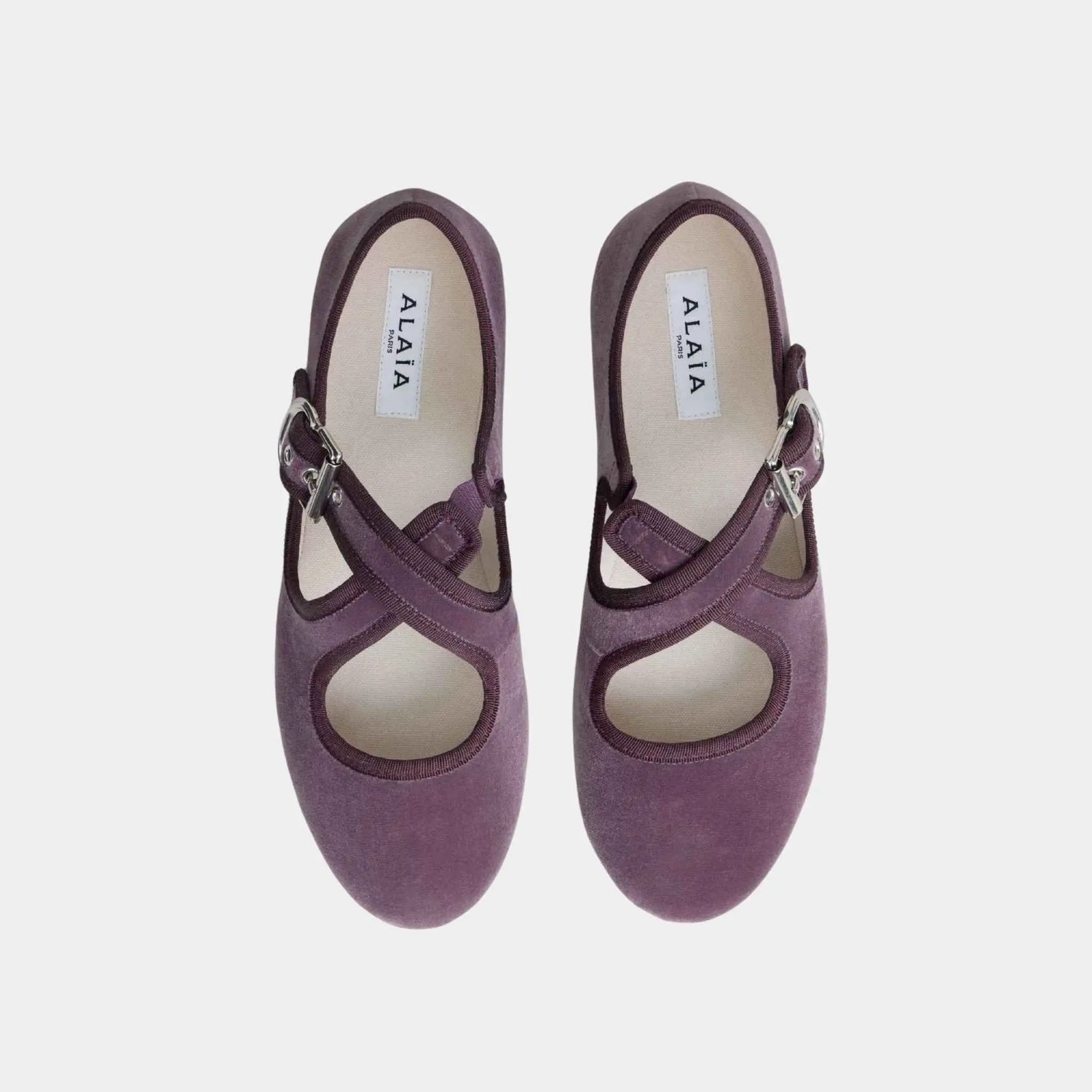Alaia Criss Cross Ballet Flats in Velvet, Violet, Top