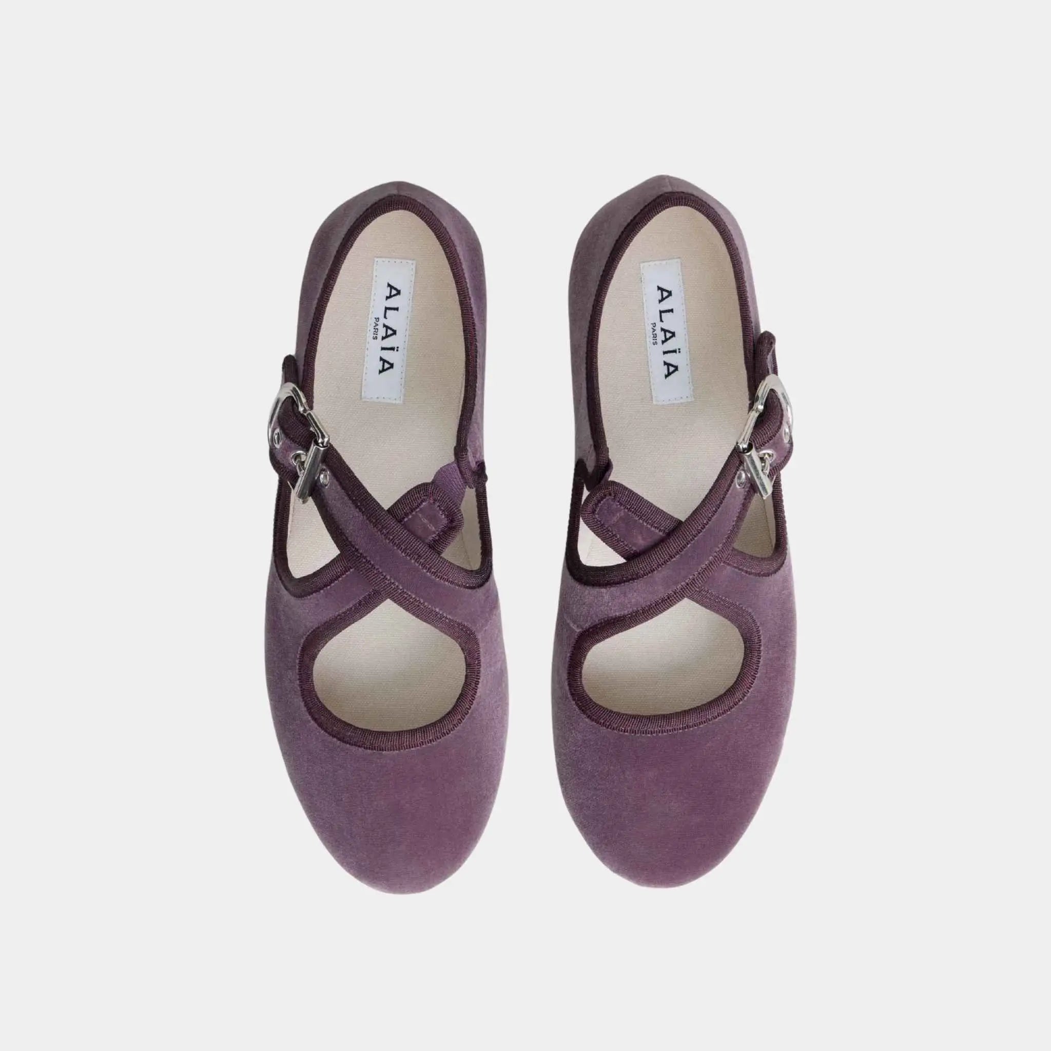 Alaia Criss Cross Ballet Flats in Velvet, Violet, Top