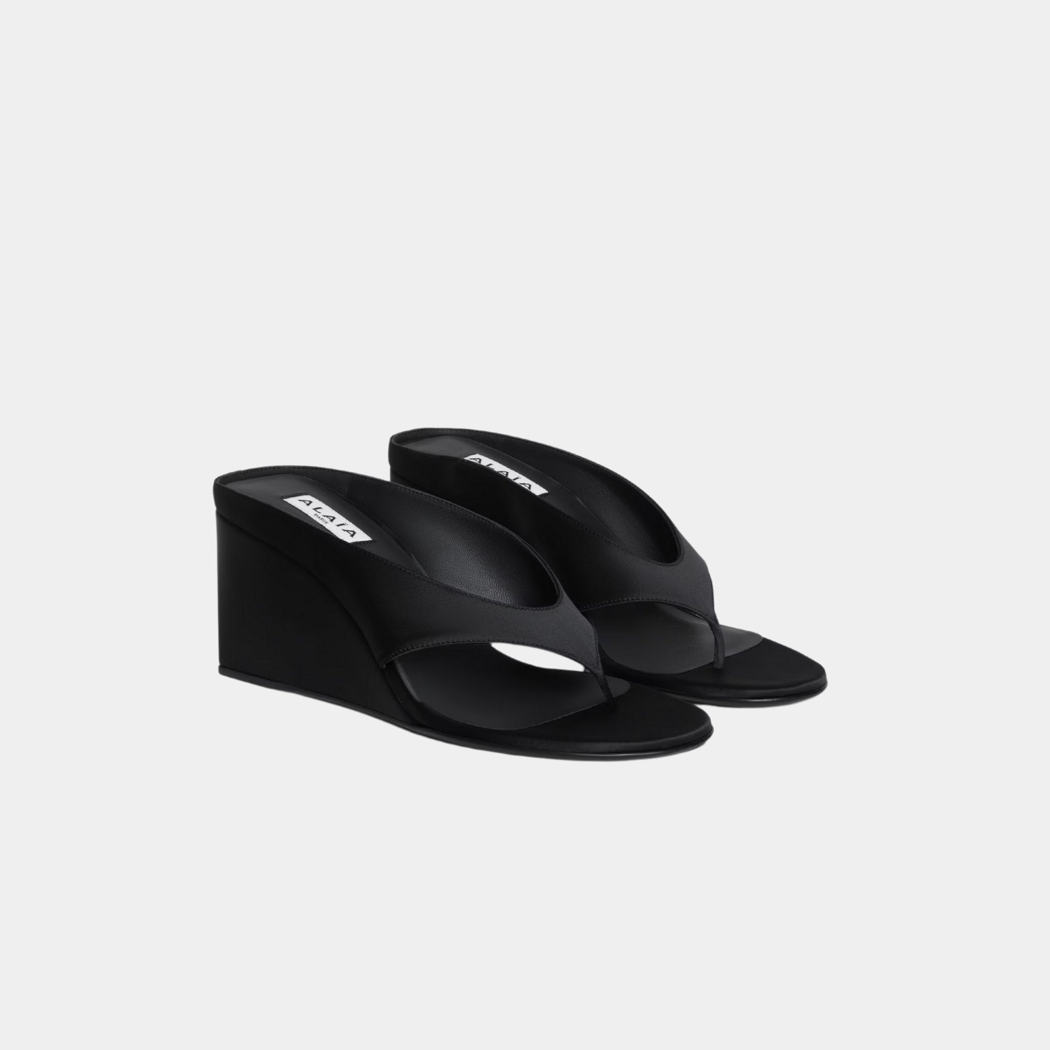 Alaia Cube Thong Mules In Satin, Black, Front
