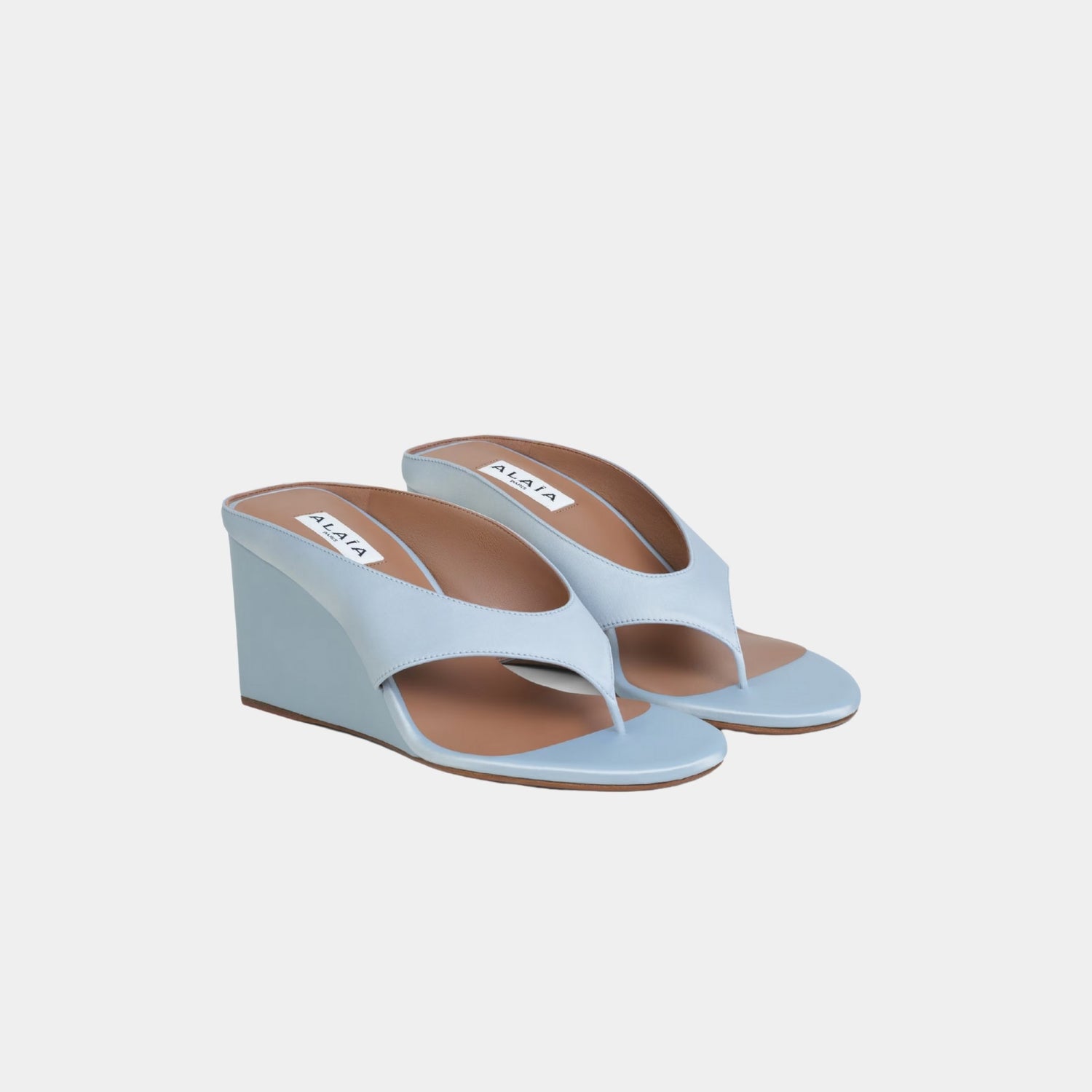 Alaia Cube Thong Mules In Satin, Blue, Front