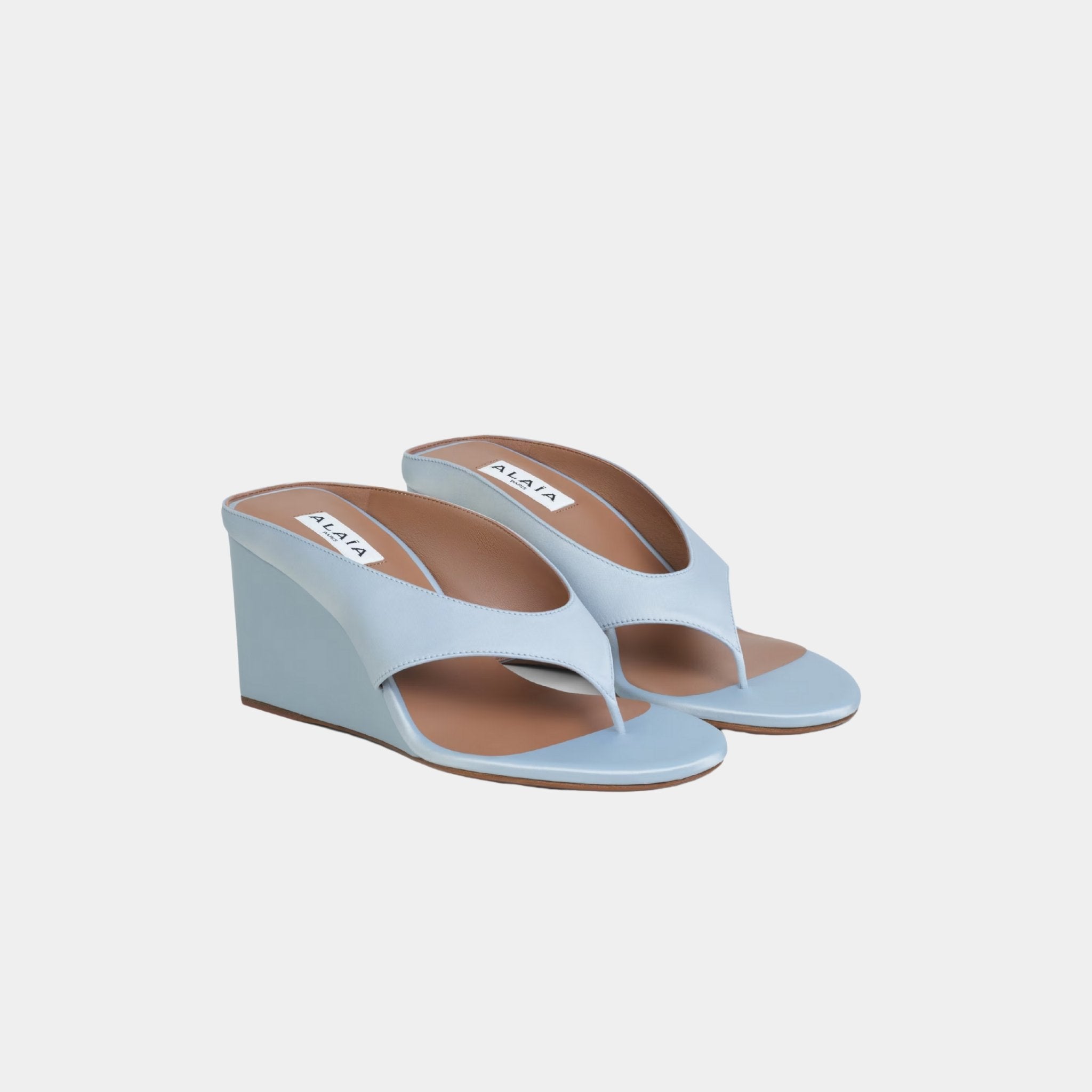 Alaia Cube Thong Mules In Satin, Blue, Front