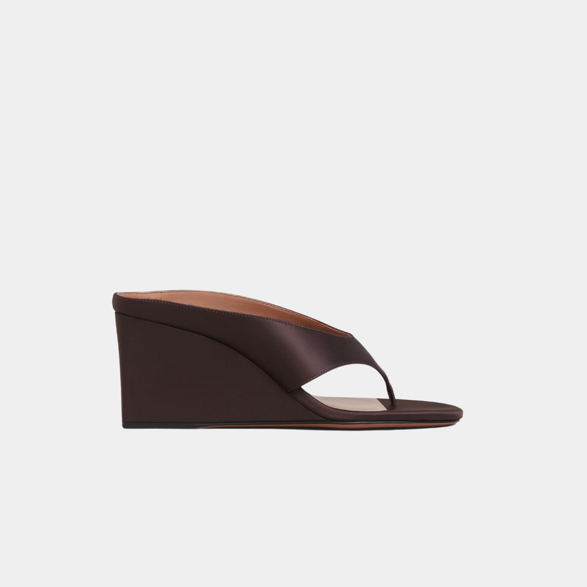 Alaia Cube Thong Mules In Satin, Dark Brown, Side