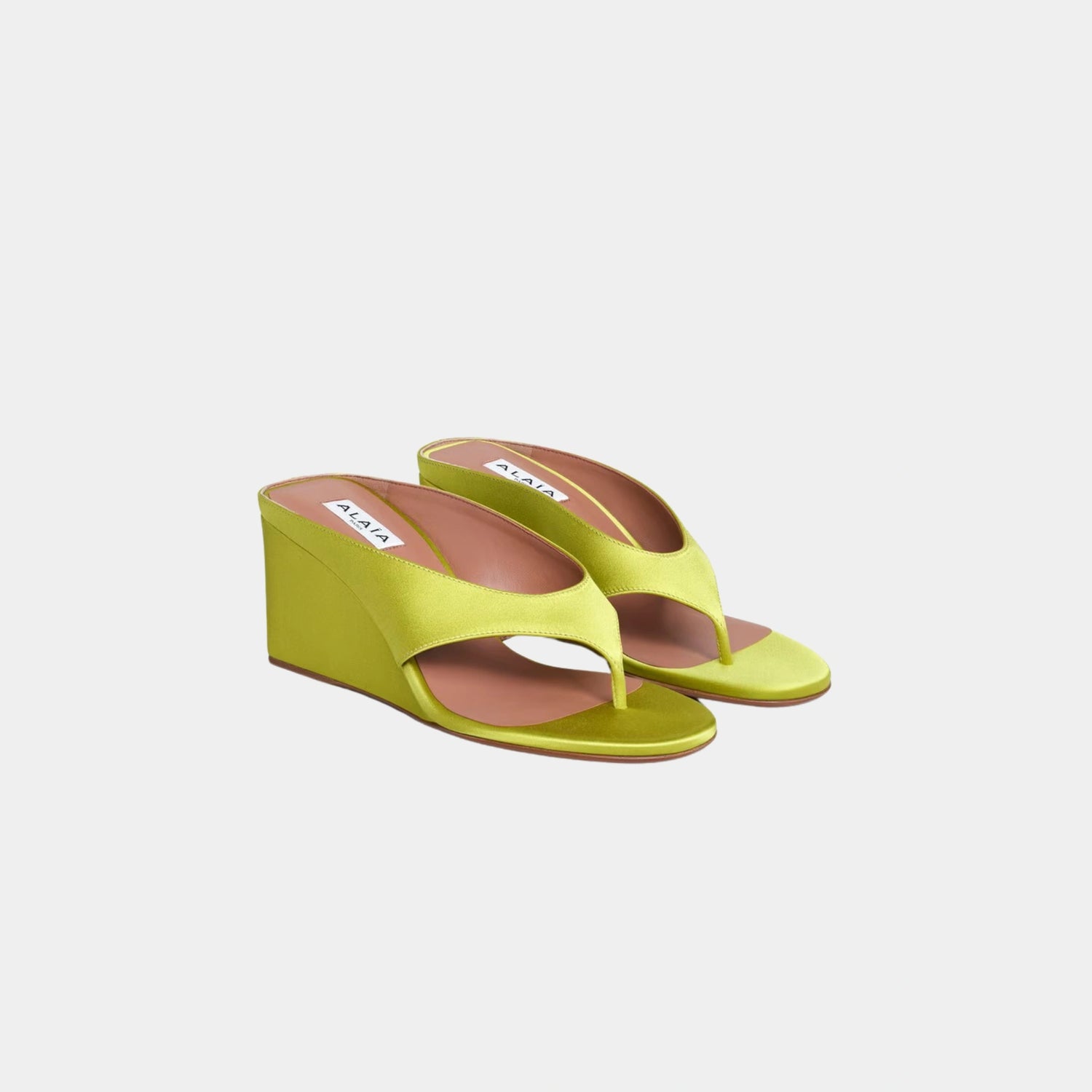 Alaia Cube Thong Mules In Satin, Lime, Front