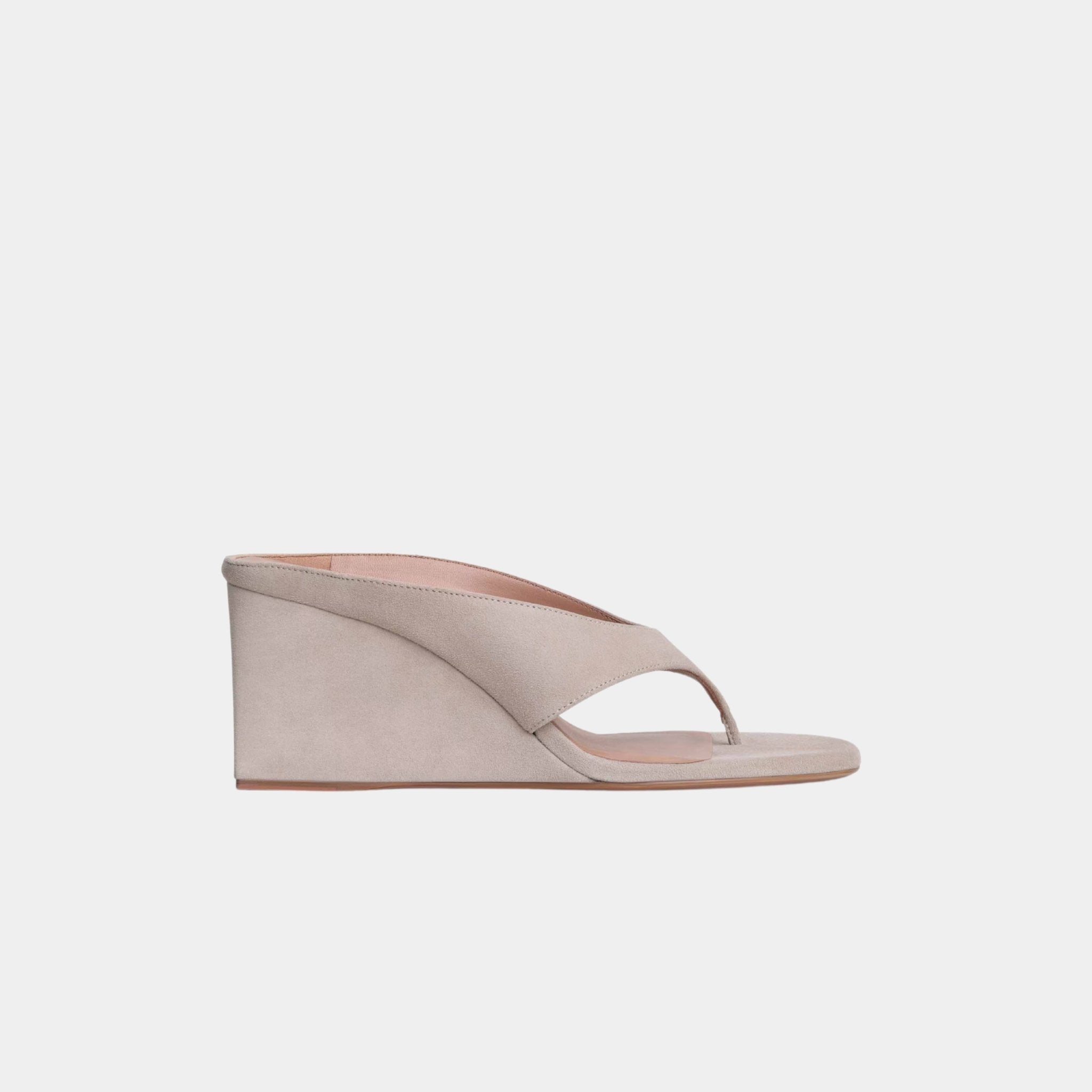 Alaia Cube Thong Mules In Suede Goatskin, Grege, Side