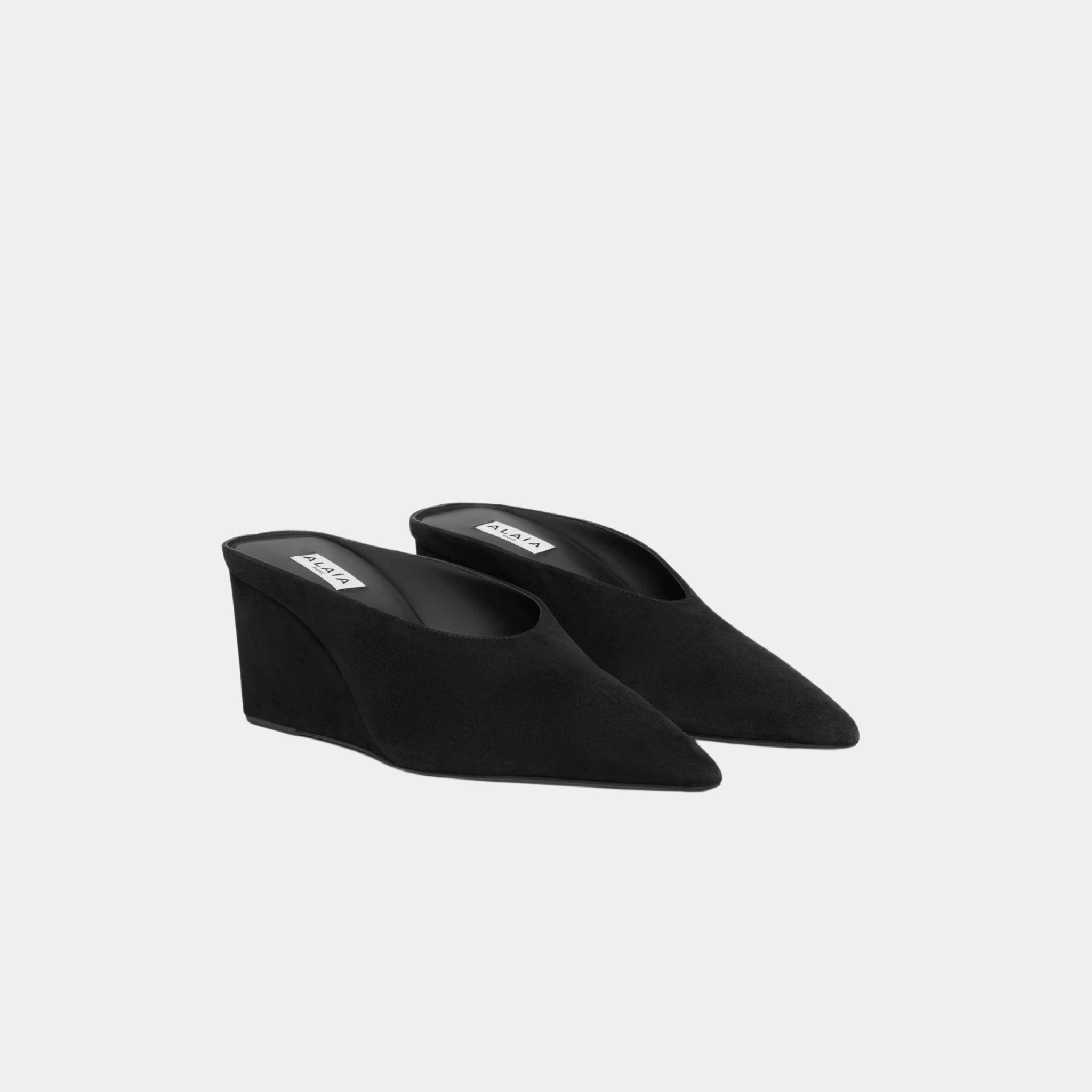 Alaia Cube Wedge Mules In Suede Goatskin, Black, Front