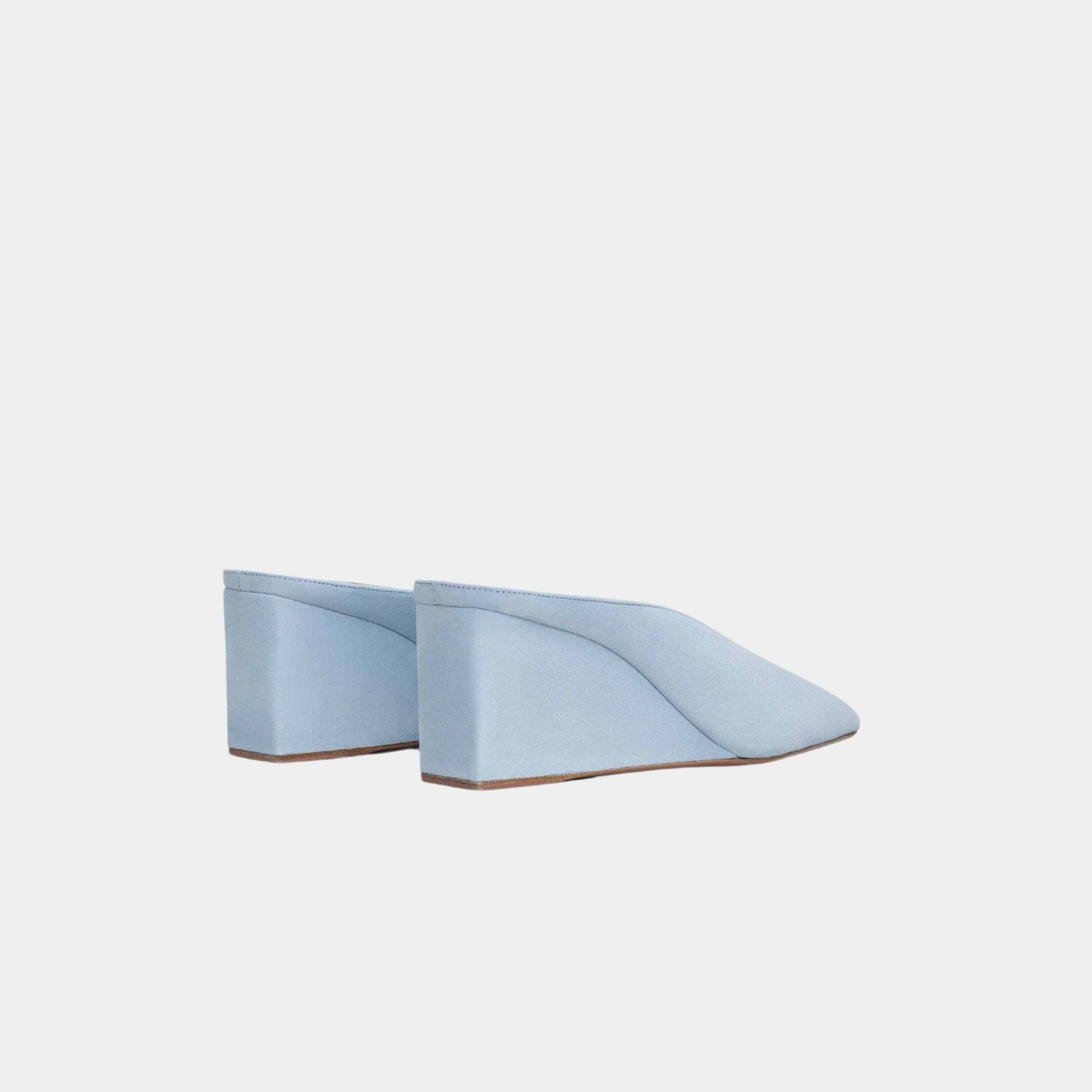 Alaia Cube Wedge Mules In Suede Goatskin, Light Blue, Back