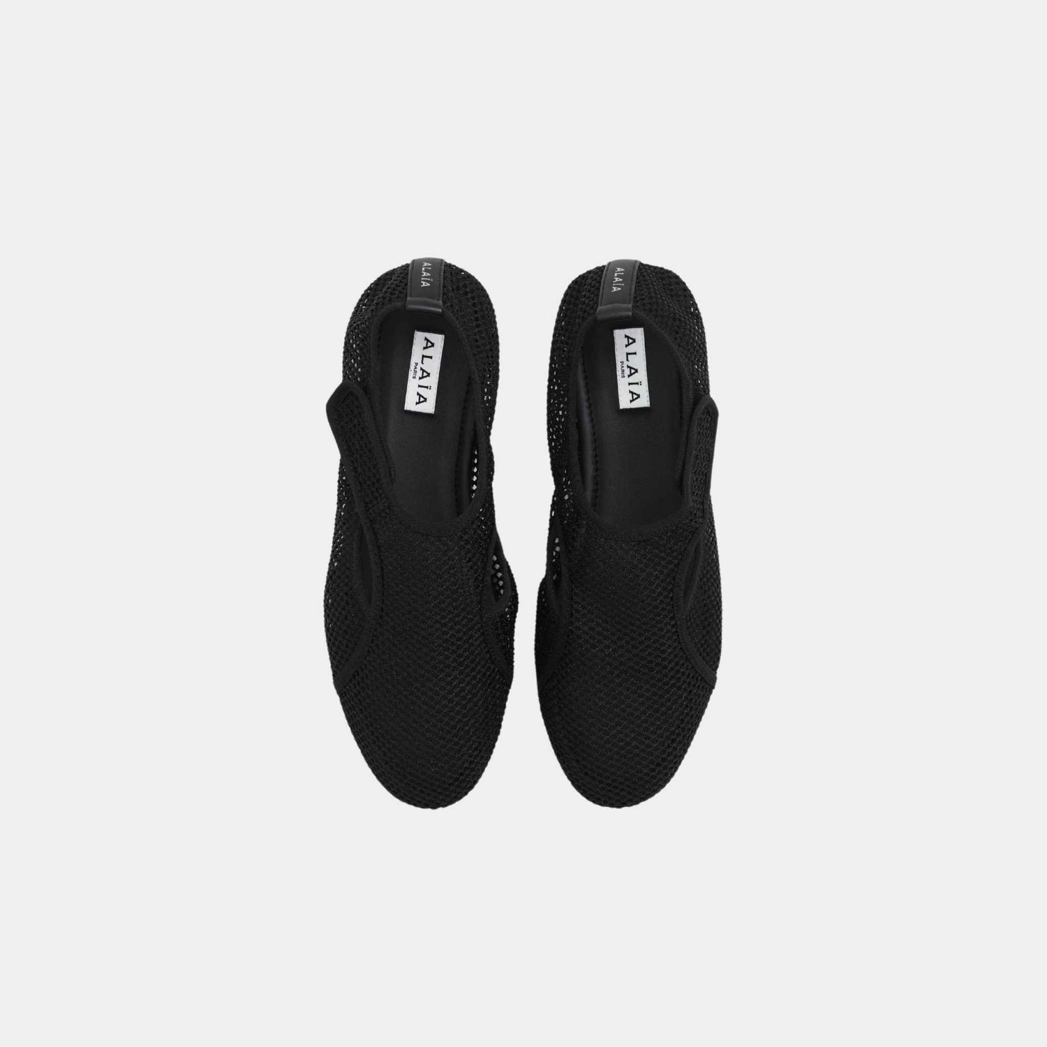 Alaia Fishnet Slippers, Black, Top
