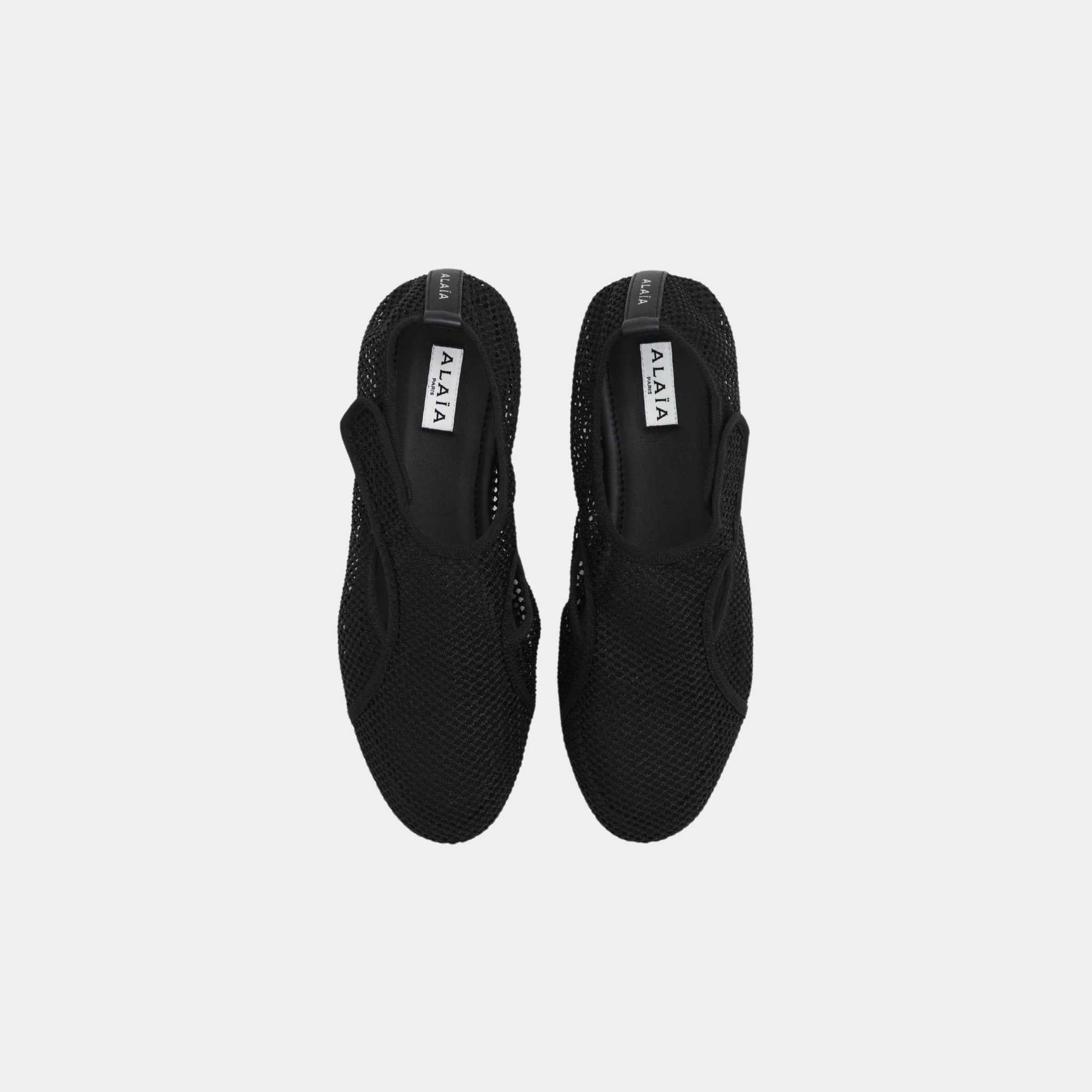 Alaia Fishnet Slippers, Black, Top