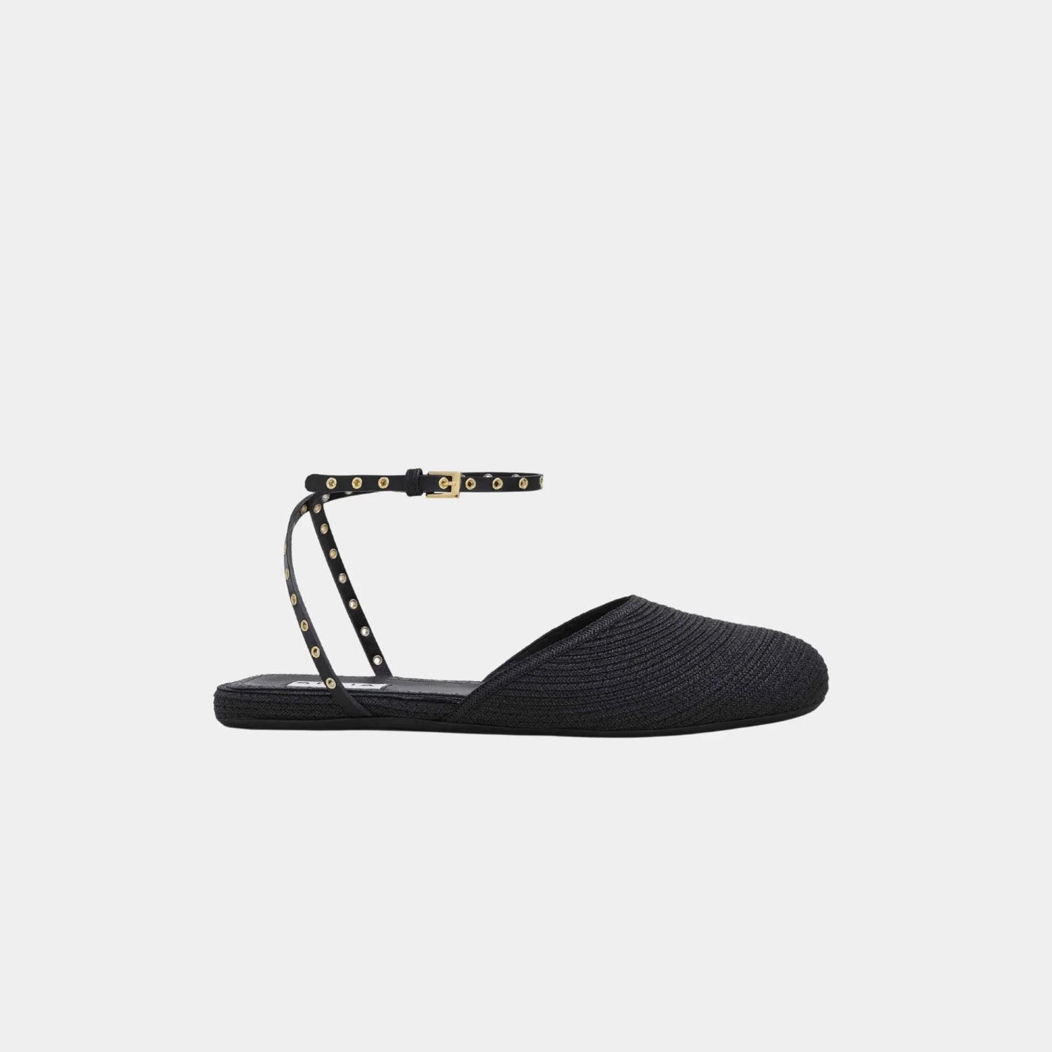 Alaia Flat Sandals in Paper Straw, Black, Side