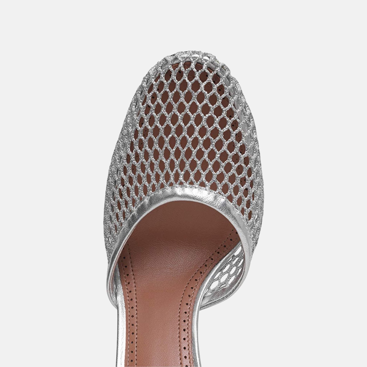 Alaia High Fishnet Pumps, Silver, Close