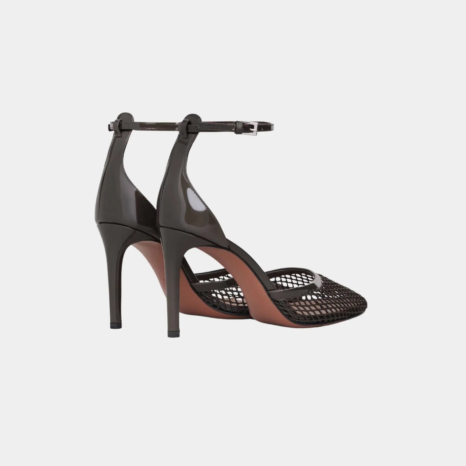 Alaia High Heel Fishnet Pumps, Khaki, Back