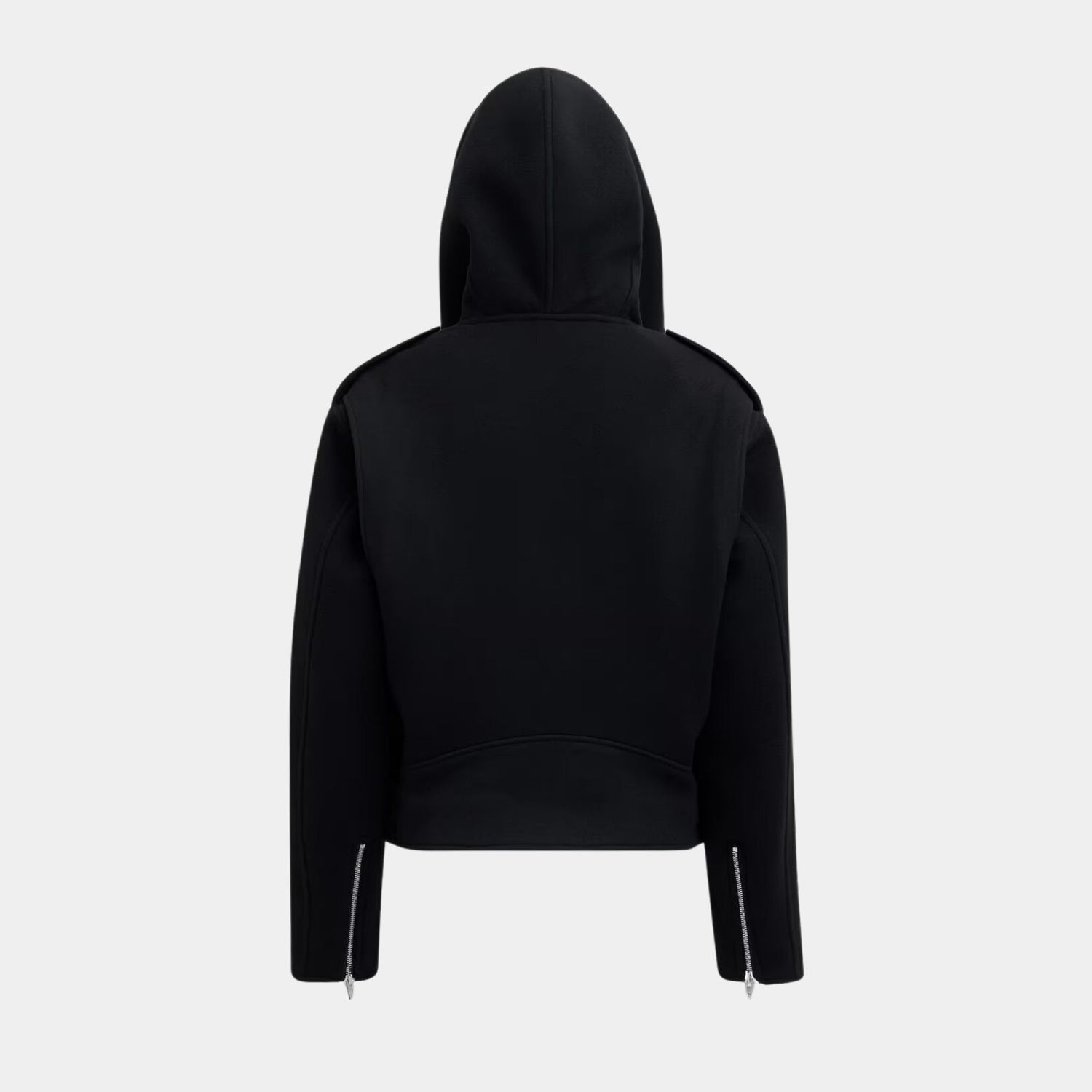 Alaia Hooded Wool Biker Jacket, Black, Back View