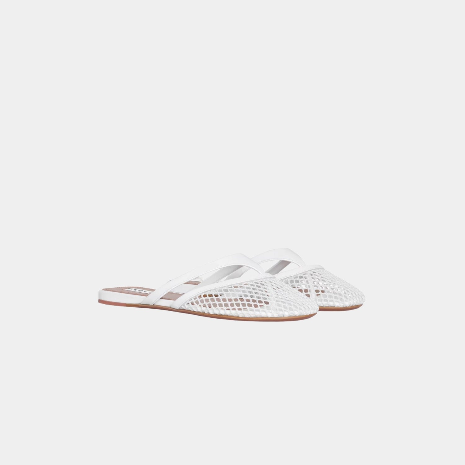 Alaia Infradito Flat Mules In Fishnet And Patent Leather, White, Front