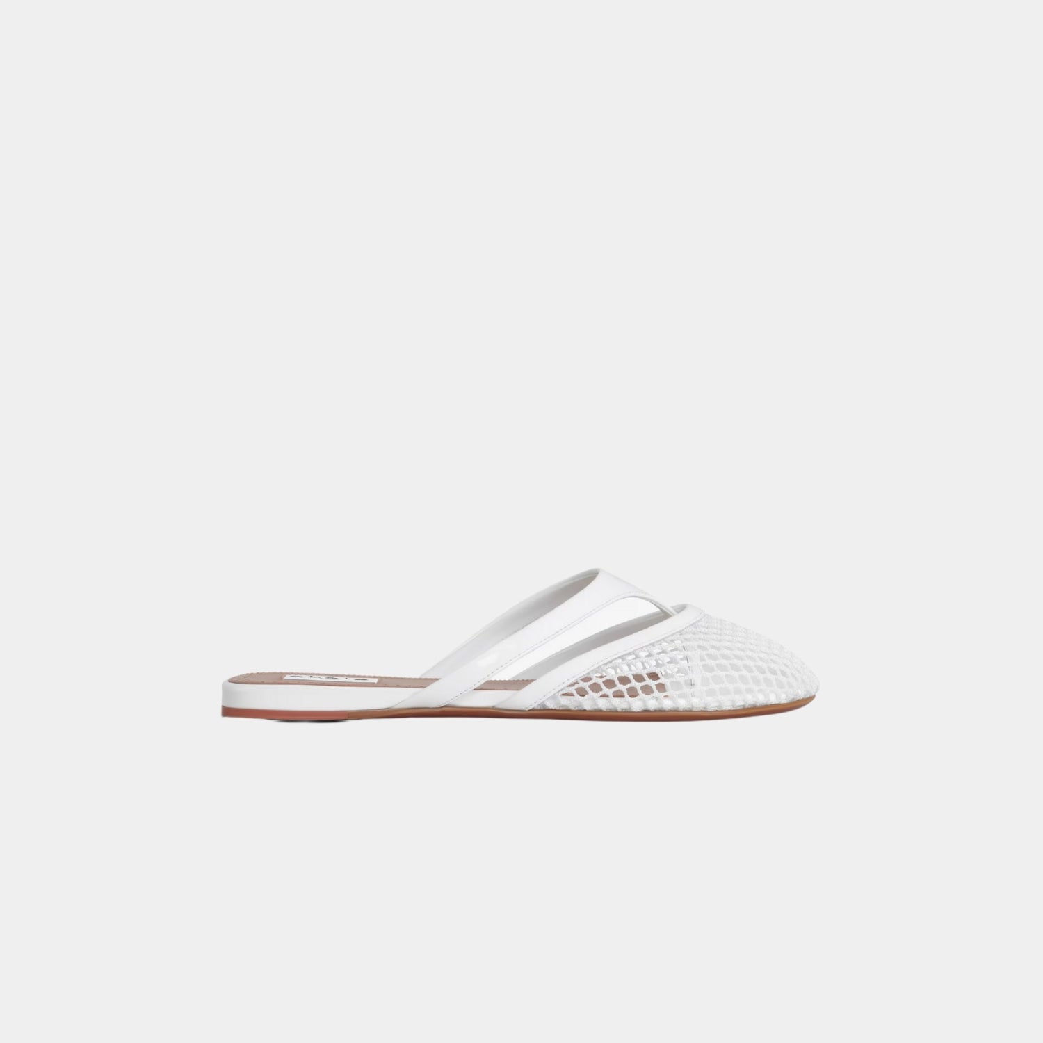 Alaia Infradito Flat Mules In Fishnet And Patent Leather, White, Side